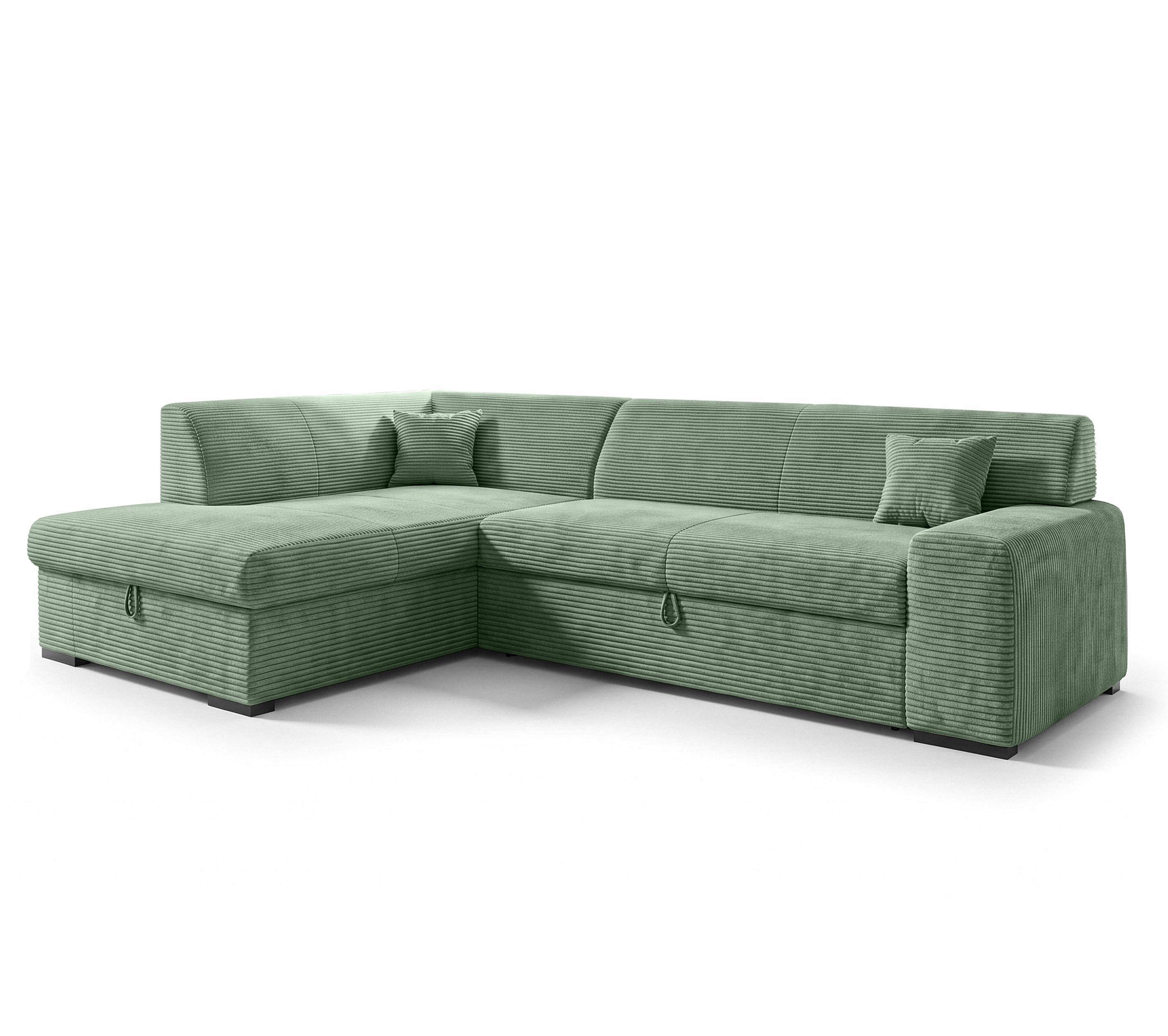ECKSOFA L Form Minosa Salbeigrün 260/175/71 cm Links mit Schlaffunktion - Salbeigrün/Schwarz, Kunststoff/Textil (260/175cm) - AX Living