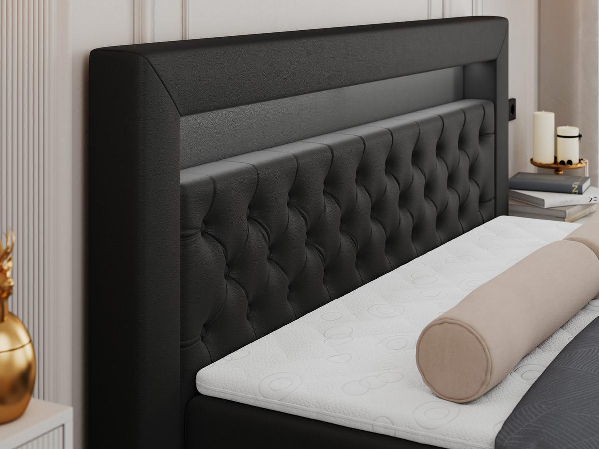 BOXBETT GOLD-6 LED 180/200 Schwarz Kunstleder - H4 - Schwarz, Holz/Textil (180/200cm) - MKS