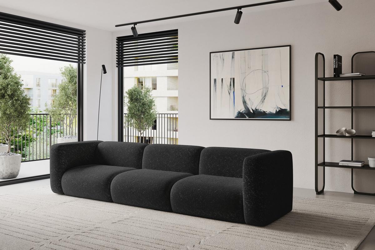 MODULARES Sofa 3-SITZER MIRA-S2 319x89x70 Schwarz cm Velours - Schwarz, Holzwerkstoff/Kunststoff (319/70/89cm) - ALTDECOR