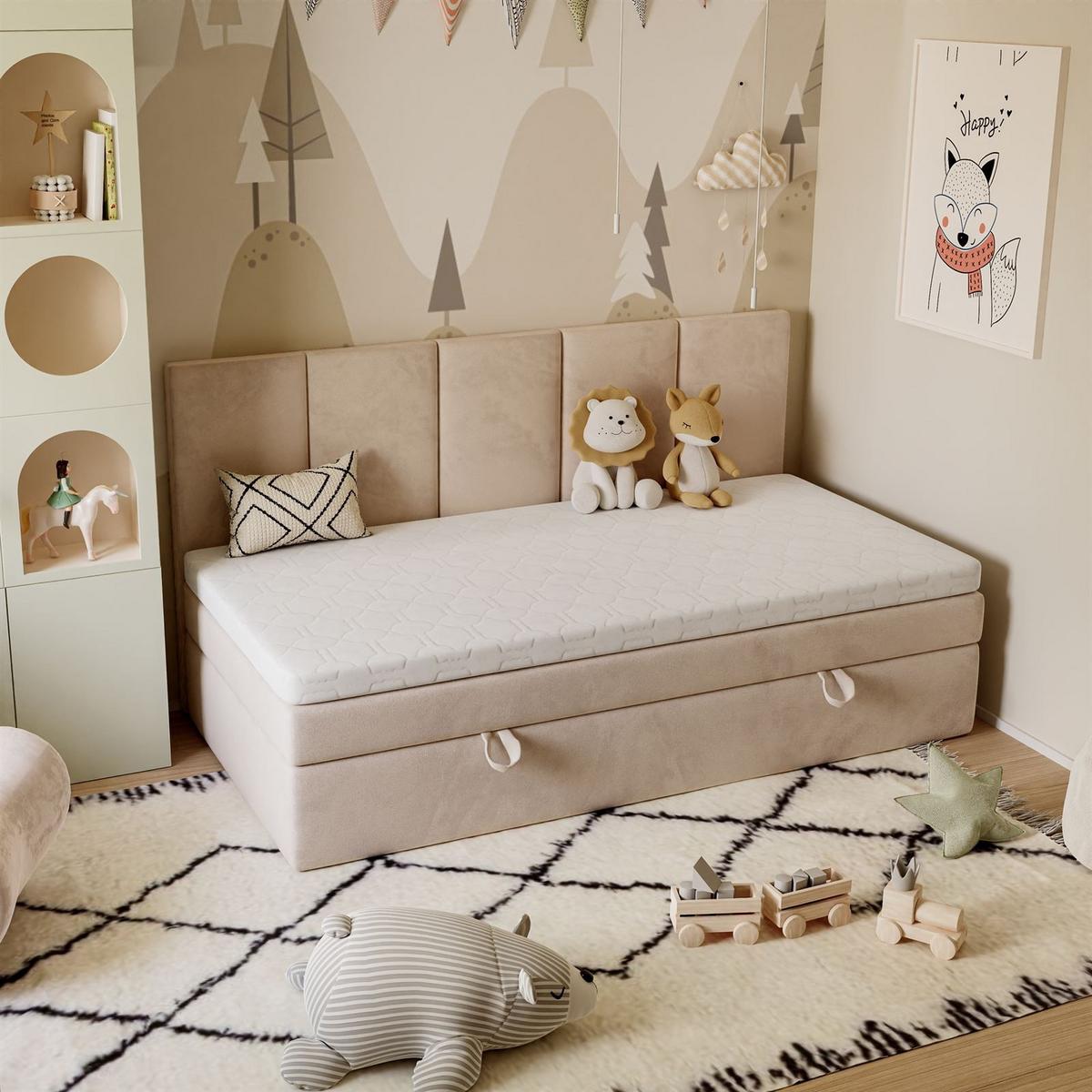 BOXSPRINGBETT ELZA MINI mit Topper 90x200 cm Royal Velvet 170 - Beige, Textil - Lookway