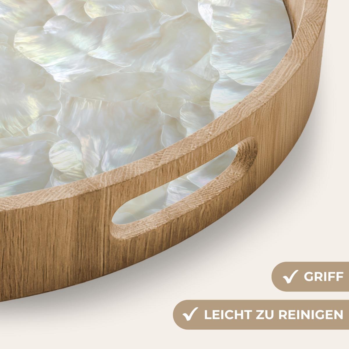 TABLETT Perlglanz - Weiß - Muschel 50x50 cm - Weiß, Holz (50/5/5cm) - OnlyWow