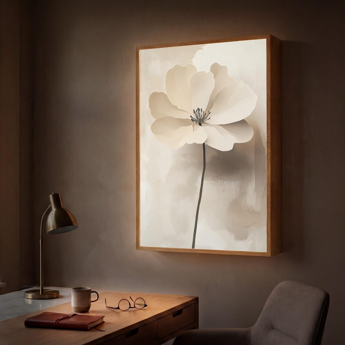 WANDLEUCHTE MIT AKKU Blume - Beige - Farbe - Schatten 60x90 cm - Beige, Holzwerkstoff (60/90/8cm) - OnlyWow