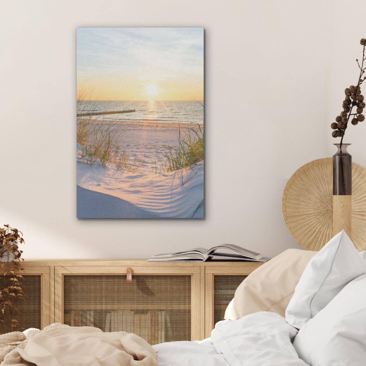 AKUSTIKBILD Strand - Sonne - Düne - Gras - Sand - Horizont Kunstdruck Schlafzimmer 50x70 cm - Hellblau, Kunststoff (50/70/0.9cm) - MuchoWow