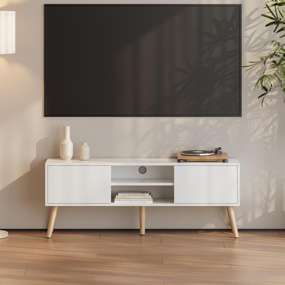 LOWBOARD Eskilstuna - Weiß, Holz/Holzwerkstoff (120/46.5/29.5cm) - [en.casa]