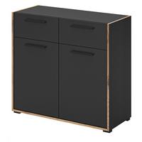 SCHUHSCHRANK grau, Nox Eiche 95 cm, Kommode mit 2 Schubkästen mit Vollauszug - Eichefarben/Schwarz, Holzwerkstoff/Kunststoff (95/86/37cm) - Inn.Furn