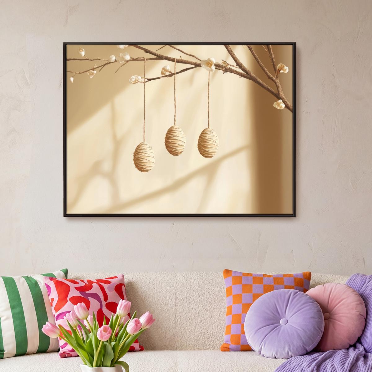 LEINWAND Bilder mit Rahmen - Beige - Osterkuchen - Eier - 100x70 - Beige, Textil (100/70cm) - MuchoWow