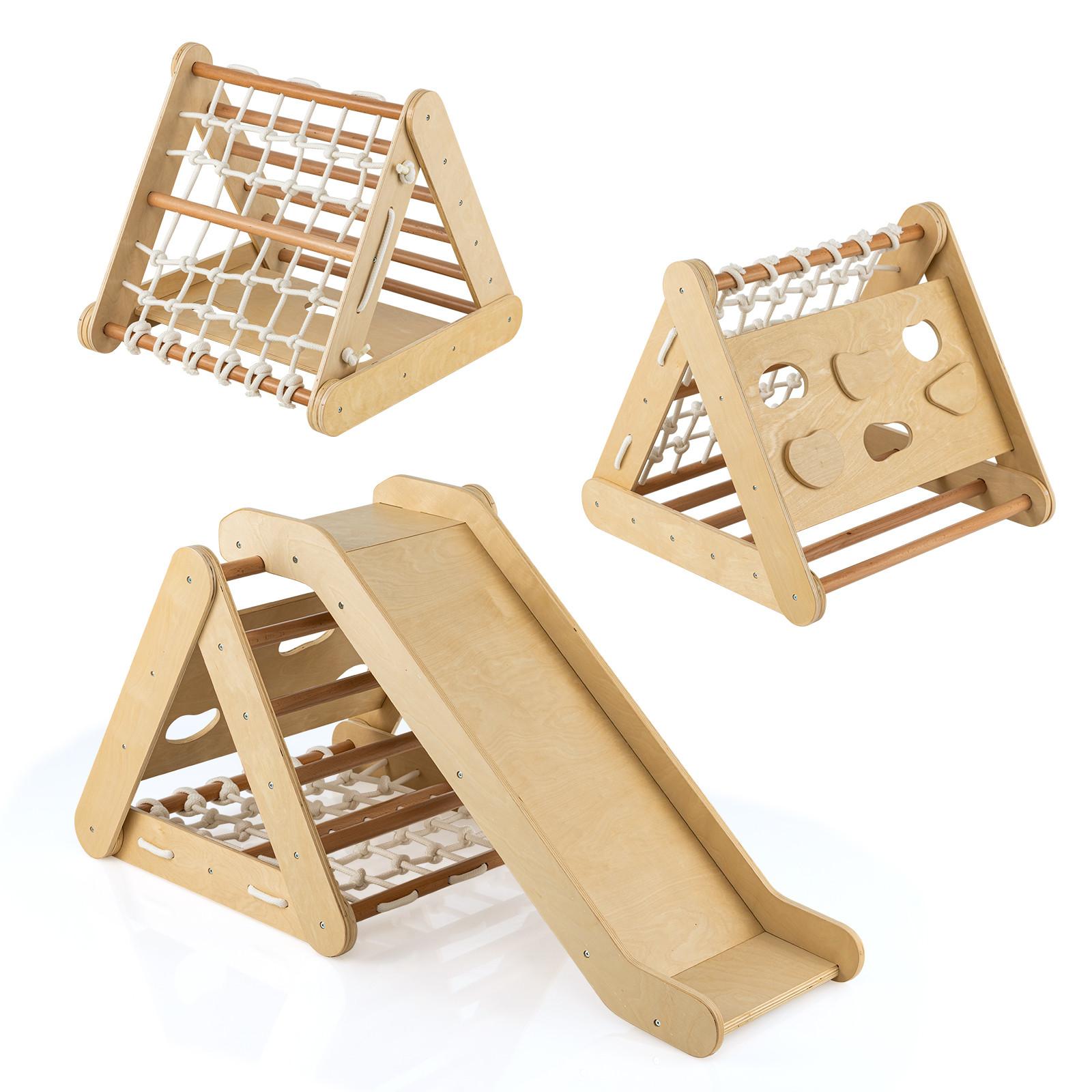 KLETTERDREIECK 4 in 1 Holz - Naturfarben, Holz (64/58/63cm) - COSTWAY