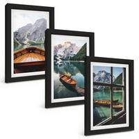 BILDER SET 3er Set - 20x30 cm Schwarzer Rahmen - Fenster für Boote auf dem Bergsee - Schwarz, Kunststoff (20/30cm) - TULUP
