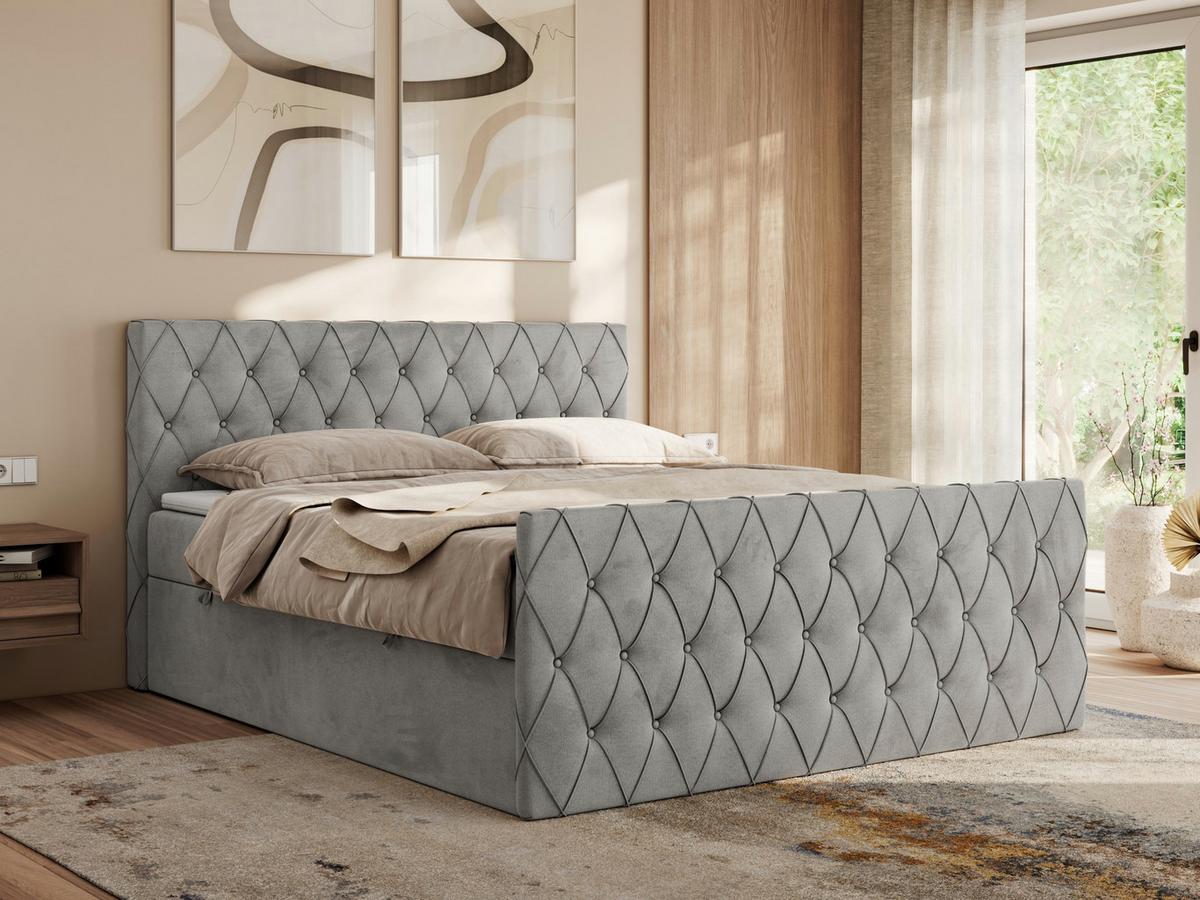 BOXBETT MIREN DUO 200/200 - Hellgrau Velvet - H4 - Hellgrau, Holz/Textil (200/200cm) - MKS
