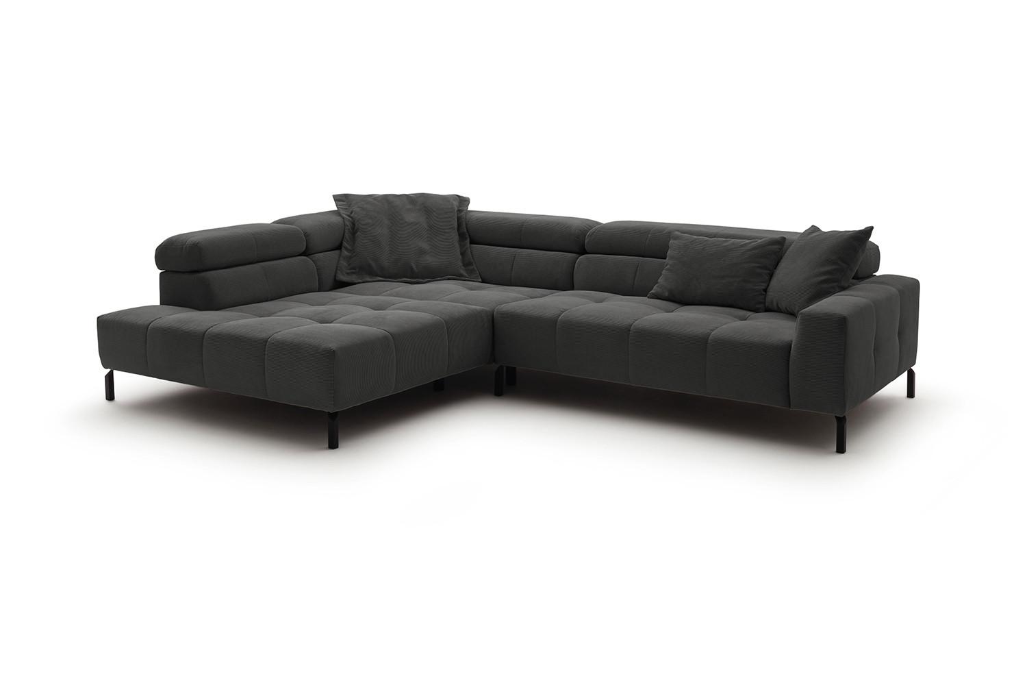ECKSOFA OHIO Anthrazit Cord - Anthrazit/Schwarz, Textil/Metall (311/219cm) - KAWOLA