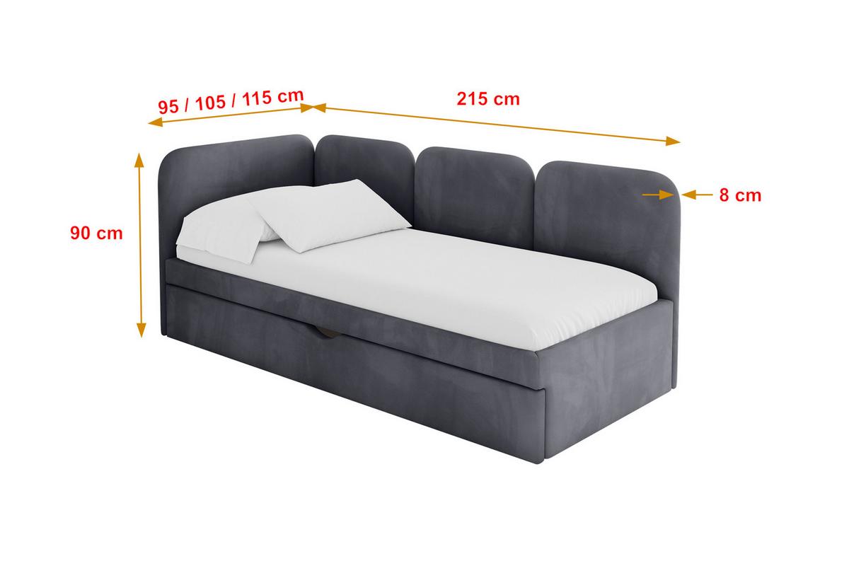 EINZELLBETT Jugendbett mit Bettkasten, Rechts - ALVY 90x200 Dunkelgrau - Dunkelgrau, Holzwerkstoff/Textil (90/200cm) - ALTDECOR