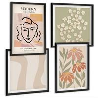 BILDER SET 4er Set - 50x50 cm & 40x60 cm Schwarzer Rahmen - Moderne abstrakte Frau - Schwarz, Kunststoff (50/50cm) - TULUP