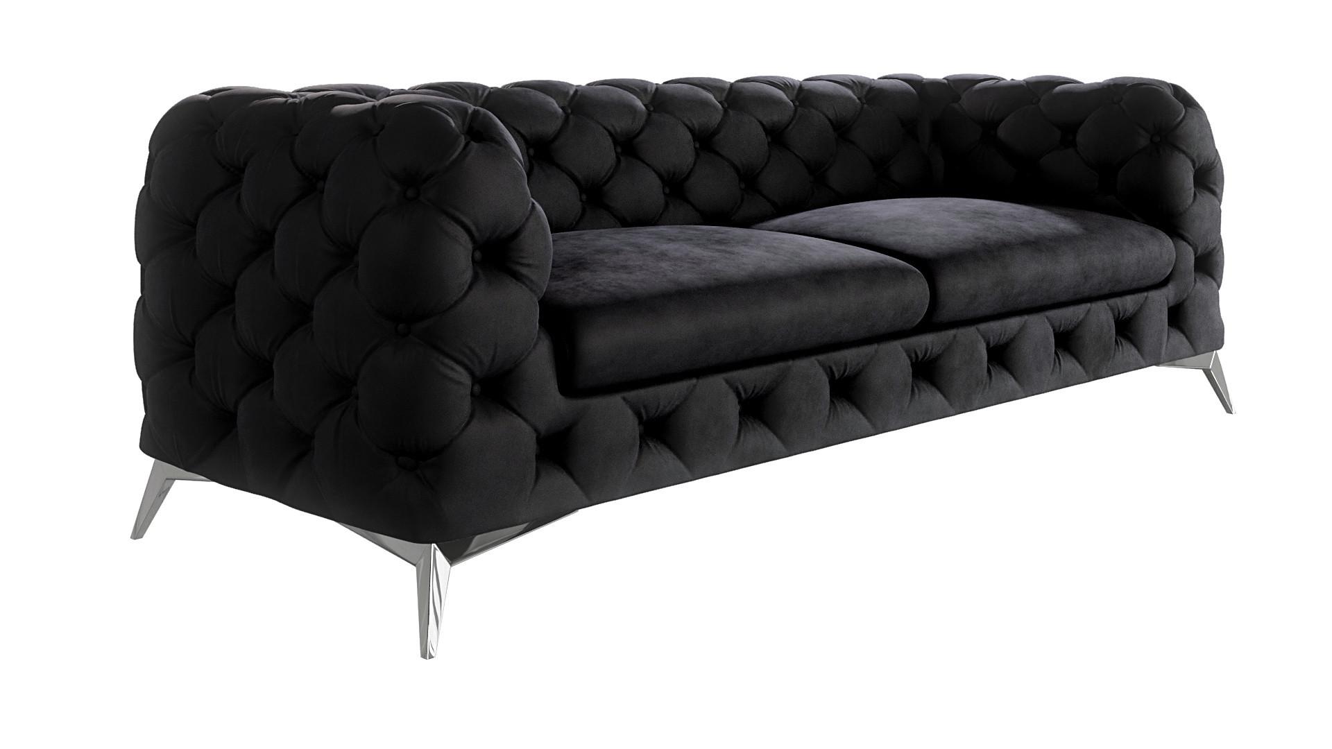 CHESTERFIELD-SOFA 3-Sitzer Laura Schwarz Samt - Silberfarben/Schwarz, Holz/Textil (225/75/100cm) - S-Style Möbel