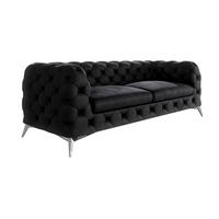 CHESTERFIELD-SOFA 3-Sitzer Laura Schwarz Samt - Silberfarben/Schwarz, Holz/Textil (225/75/100cm) - S-Style Möbel