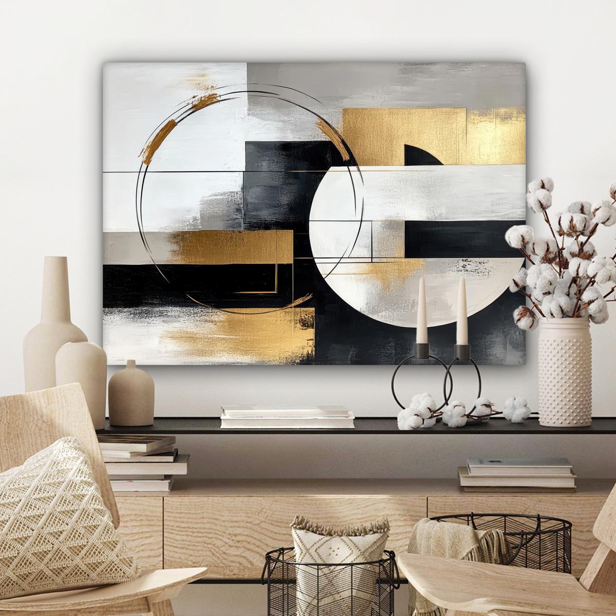 LEINWANDBILD Abstrakt - Gold - Silber - Formen - Ästhetik Wandbilder 80x60 cm - Multicolor, Textil (80/60cm) - MuchoWow