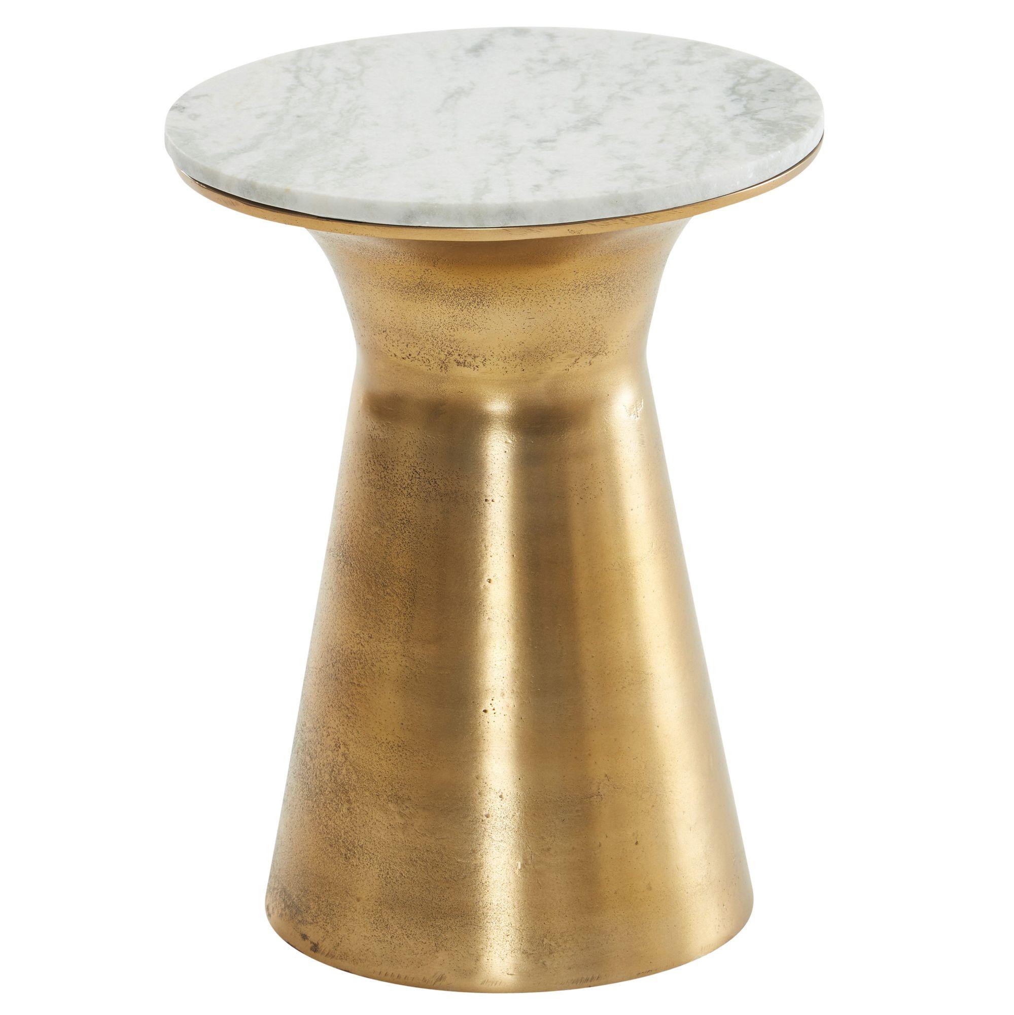 BEISTELLTISCH – Rund Marmor Weiß Metall Goldfarben 35x35x45 cm - Goldfarben/Weiß, Stein/Metall (35/35/45cm) - KADIMA DESIGN