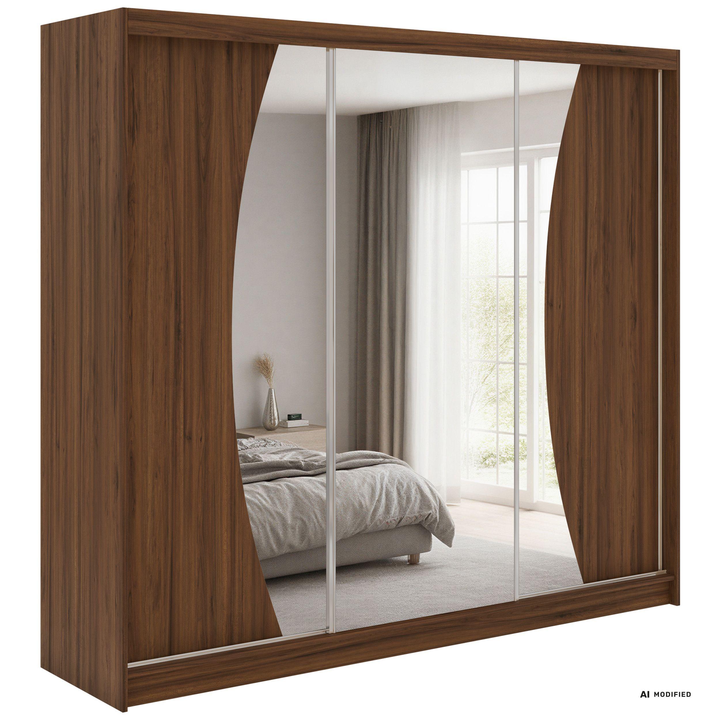 SCHWEBETÜRENSCHRANK 240 - VERONA - Warmia Walnuss mit Spiegel - Walnussfarben/Alufarben, Holzwerkstoff/Metall (240/216/61cm) - MKS