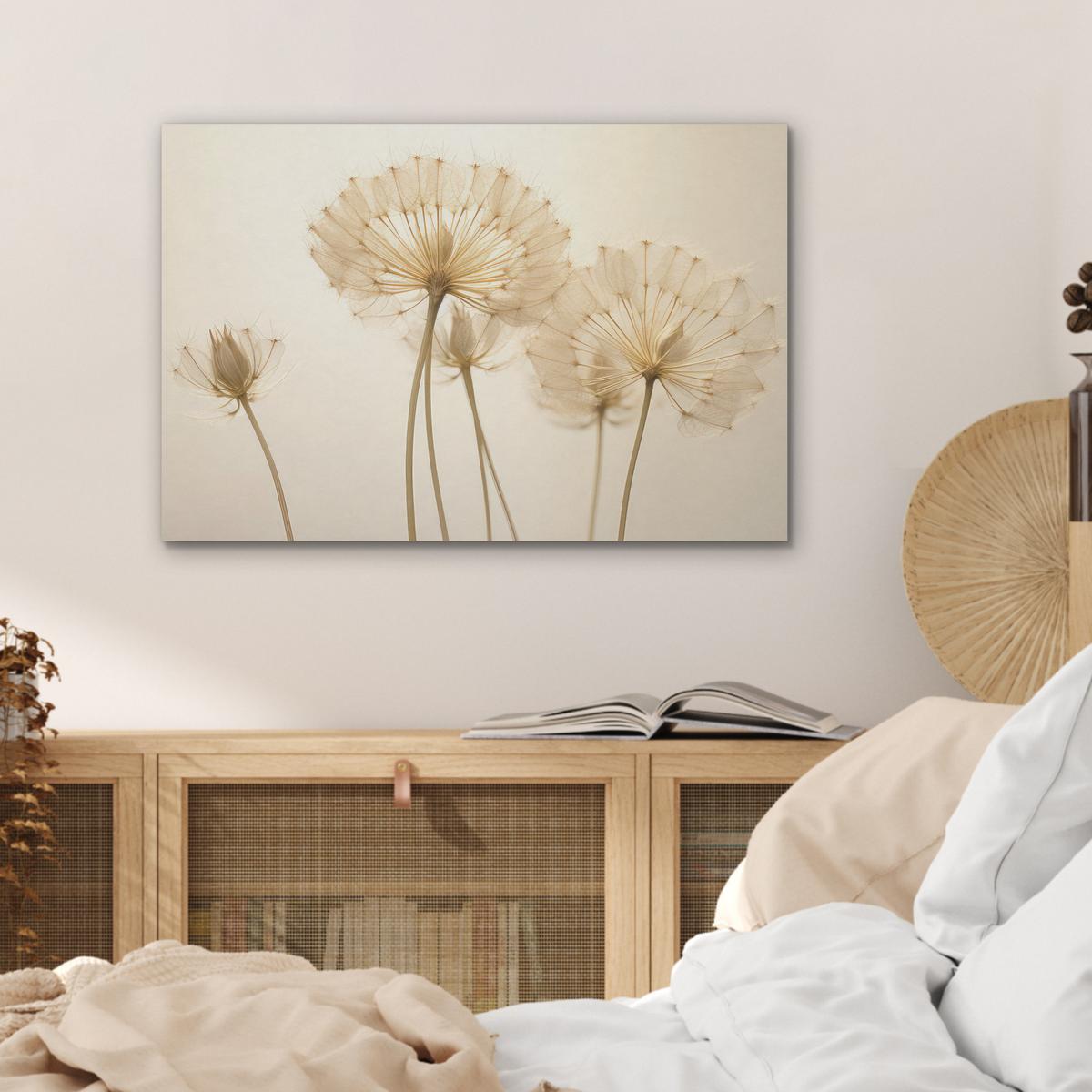 AKUSTIKBILD Sonnenlicht - Löwenzahn - Botanisch - Blumen Wanddeko 70x50 cm - Creme, Kunststoff (70/50/0.9cm) - MuchoWow