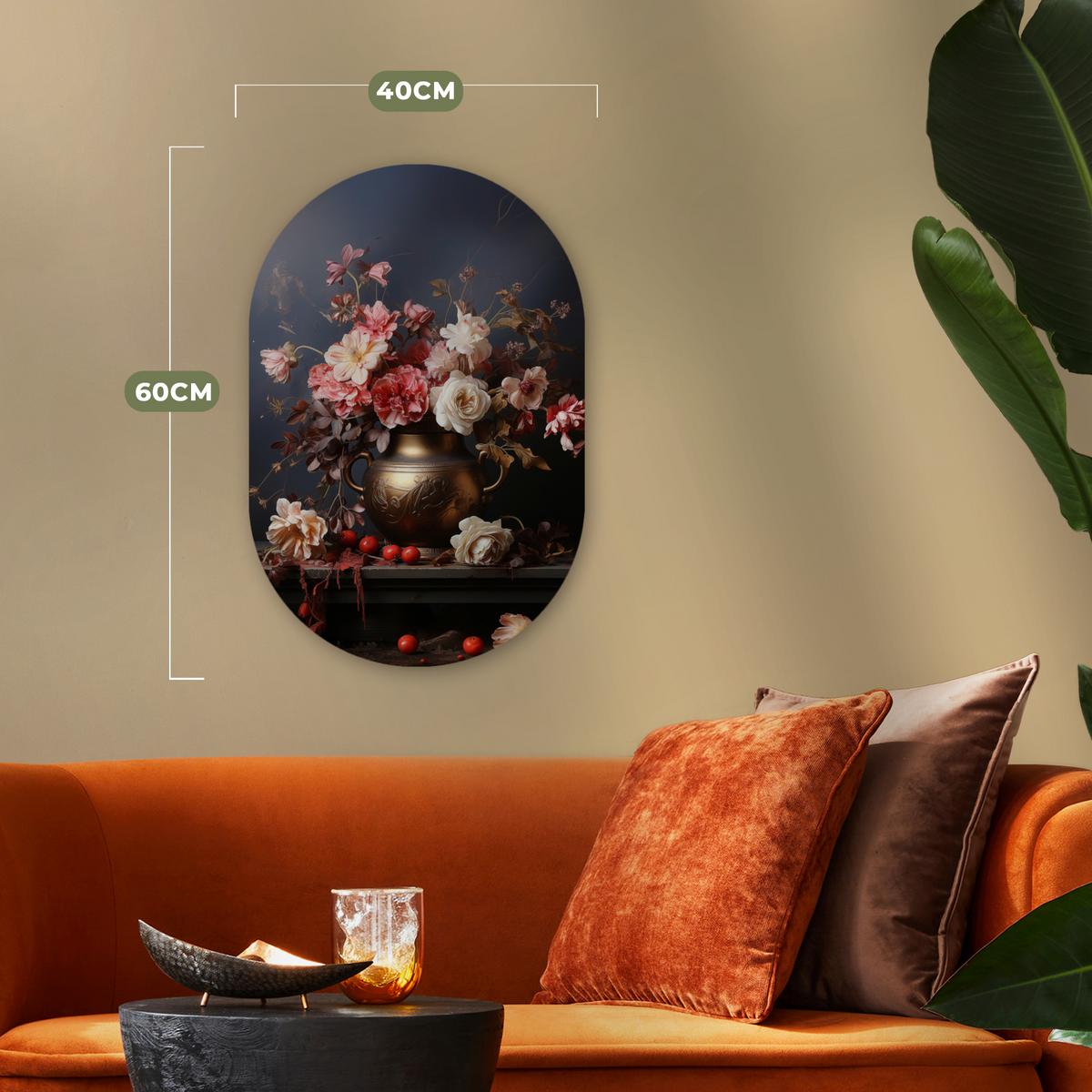 WANDBILD Stilleben - Blumen - Rosen - Blumenstrauß - Vase Deko Wohnzimmer 40x60 cm - Dunkelbraun, Kunststoff (40/60cm) - MuchoWow
