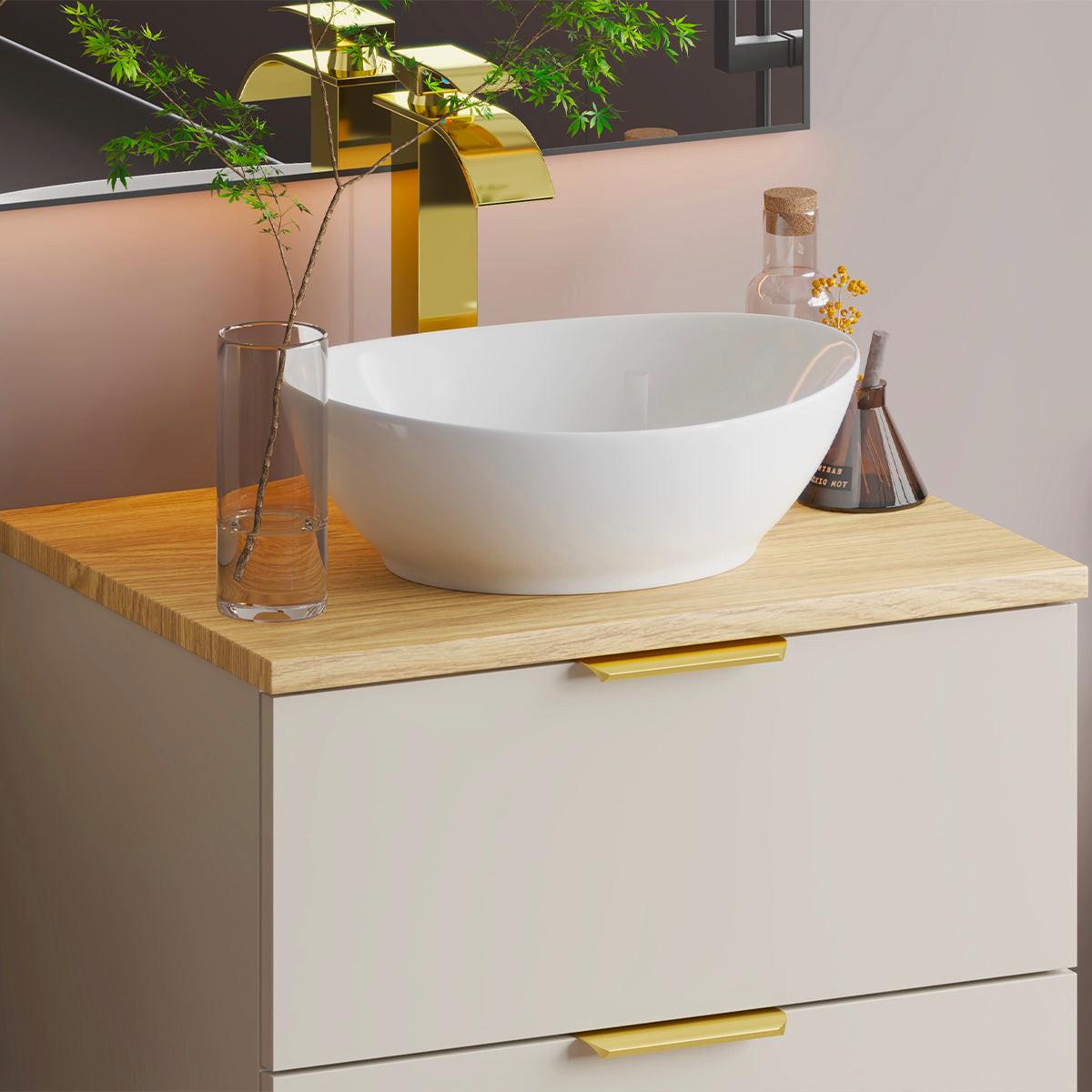 WASCHTISCHUNTERSCHRANK 60.6cm Astrid Kaschmir und Holz - Beige, Holzwerkstoff (60.6/52.2/46.5cm) - Petits-meubles