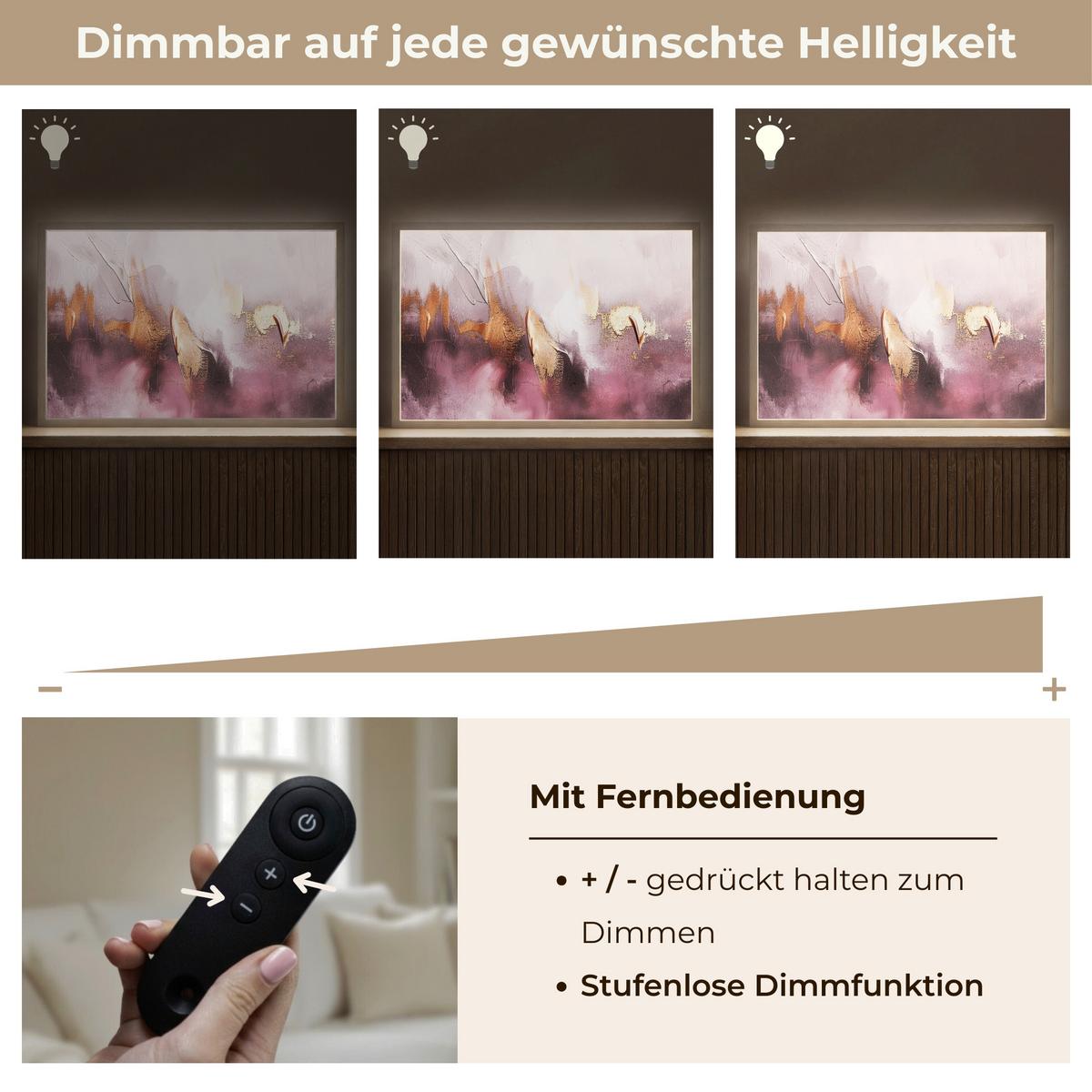 WANDLEUCHTE MIT AKKU Lila - Abstrakt - Farbe - Gold 60x40 cm - Mauve, Holzwerkstoff (60/40/8cm) - OnlyWow