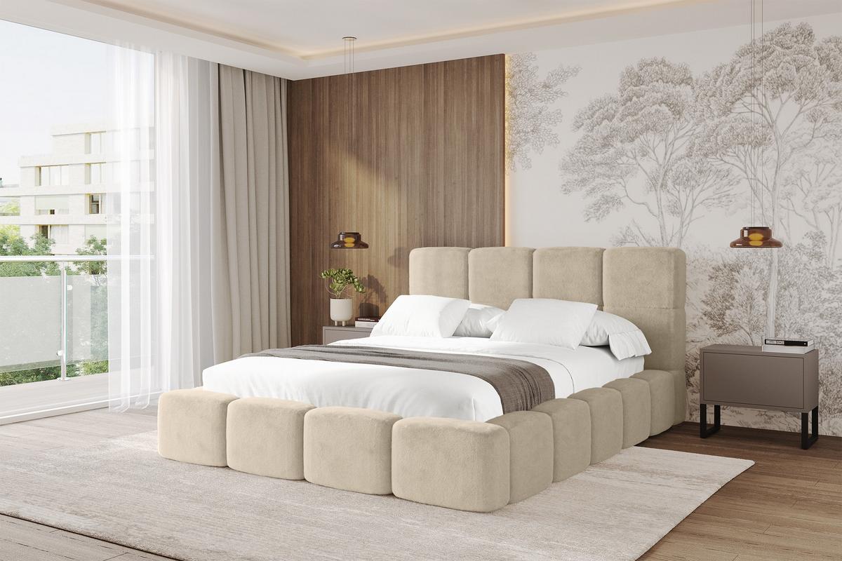 POLSTERBETT mit Bettkasten und Lattenrost, Bett mit Kopfteil, Boxbett ohne Matratze, Doppelbett mit Stauraum - NATA 200x200 Creme - Creme, Holzwerkstoff/Textil (200/200cm) - ALTDECOR