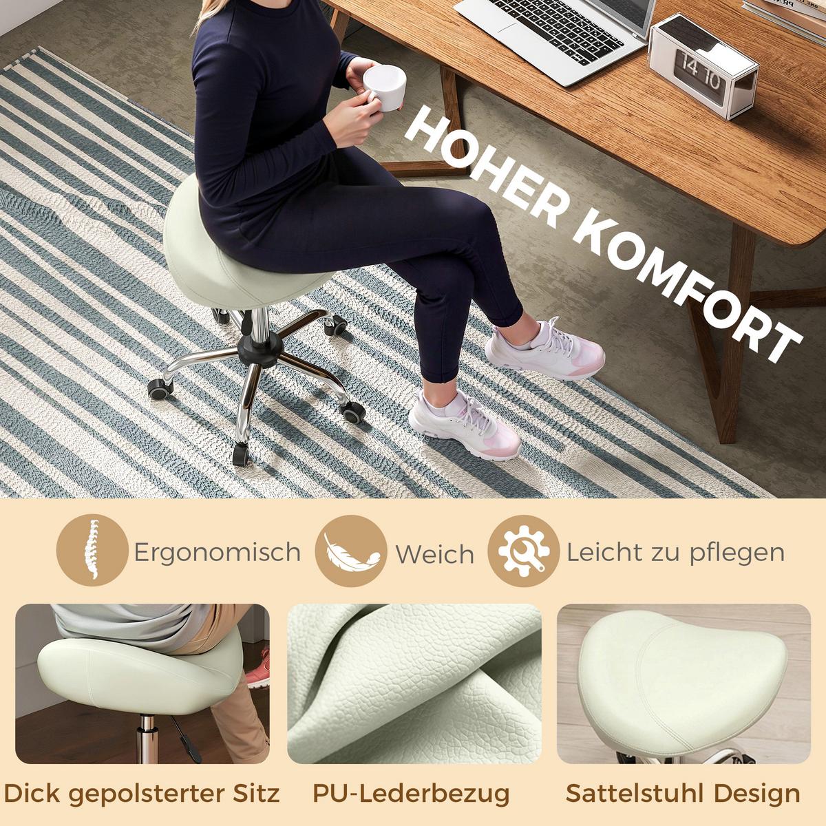 ROLLHOCKER PU Cremeweiß - Chromfarben/Creme, Leder/Kunststoff (48/71/48cm) - HOMCOM