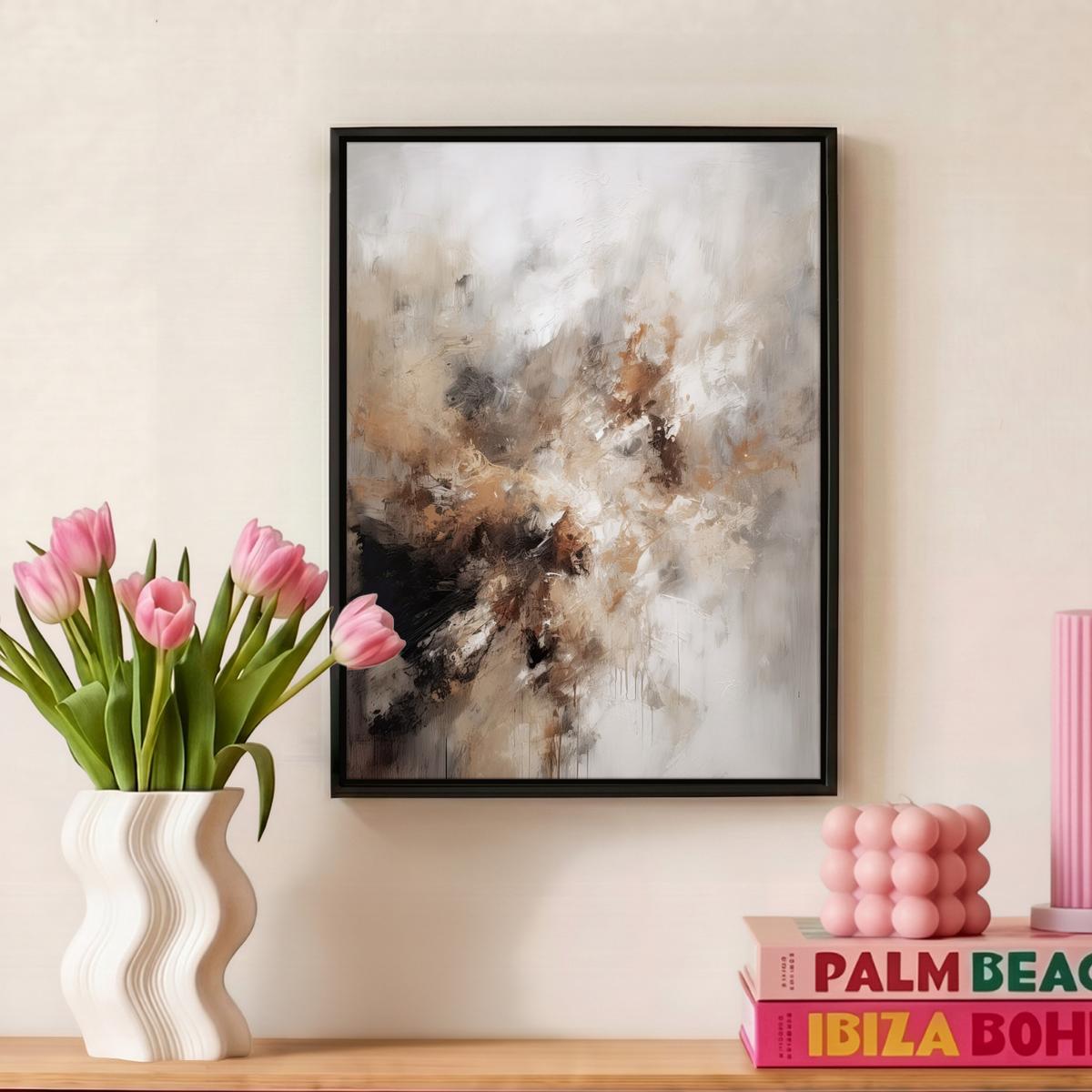 LEINWAND Bilder mit Rahmen - Farbe - Abstrakt - Beige - Kunst - 30x40 - Greige, Textil (30/40cm) - MuchoWow