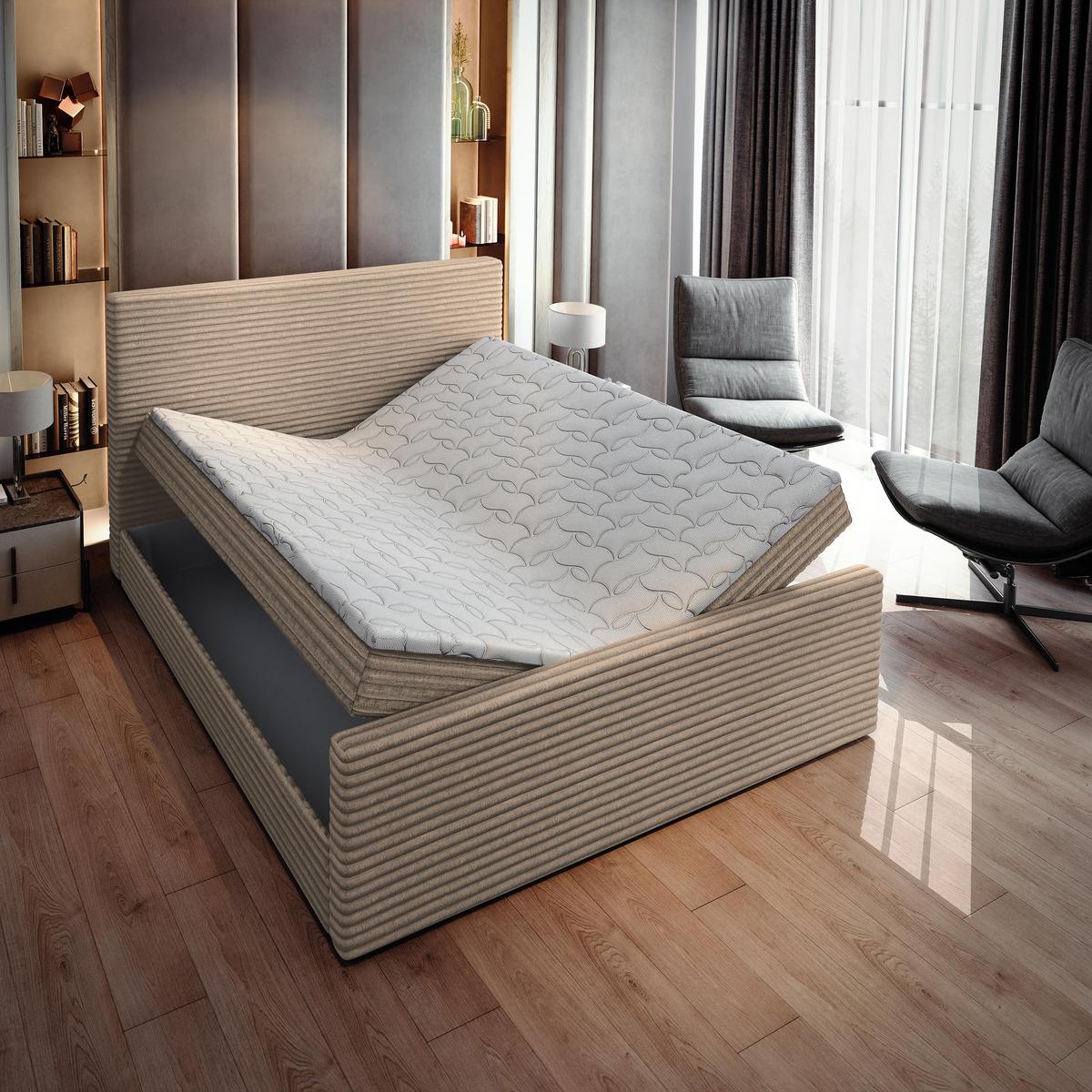 BOXBETT BRENTO 180x200 cm mit Matratze und Topper - Beige - Beige, Holz (180/200cm) - MASSENO