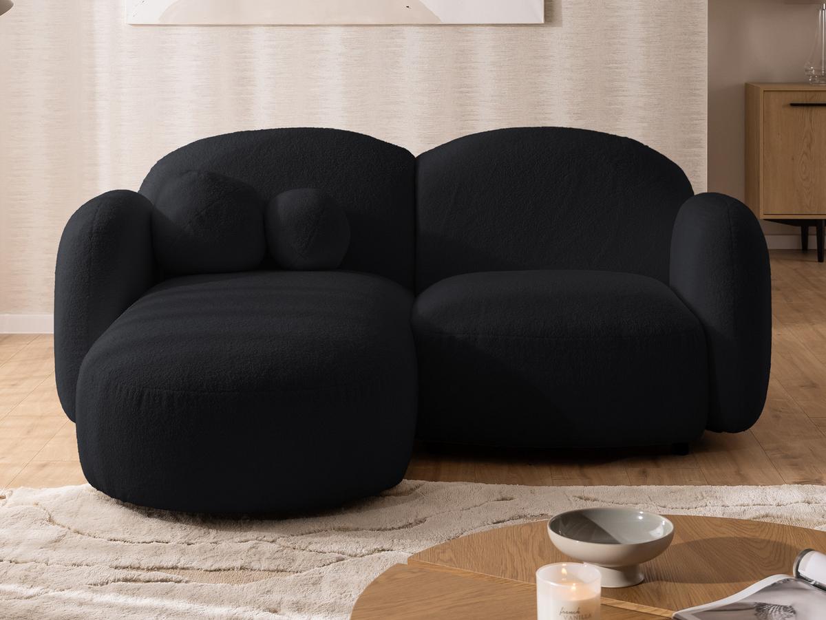ECKSOFA Nuvola mit abgerundetem Design Schwarz Bouclé-Stoff - Ottomane Links - Schwarz, Holz/Kunststoff (190/146cm) - S-Style Möbel