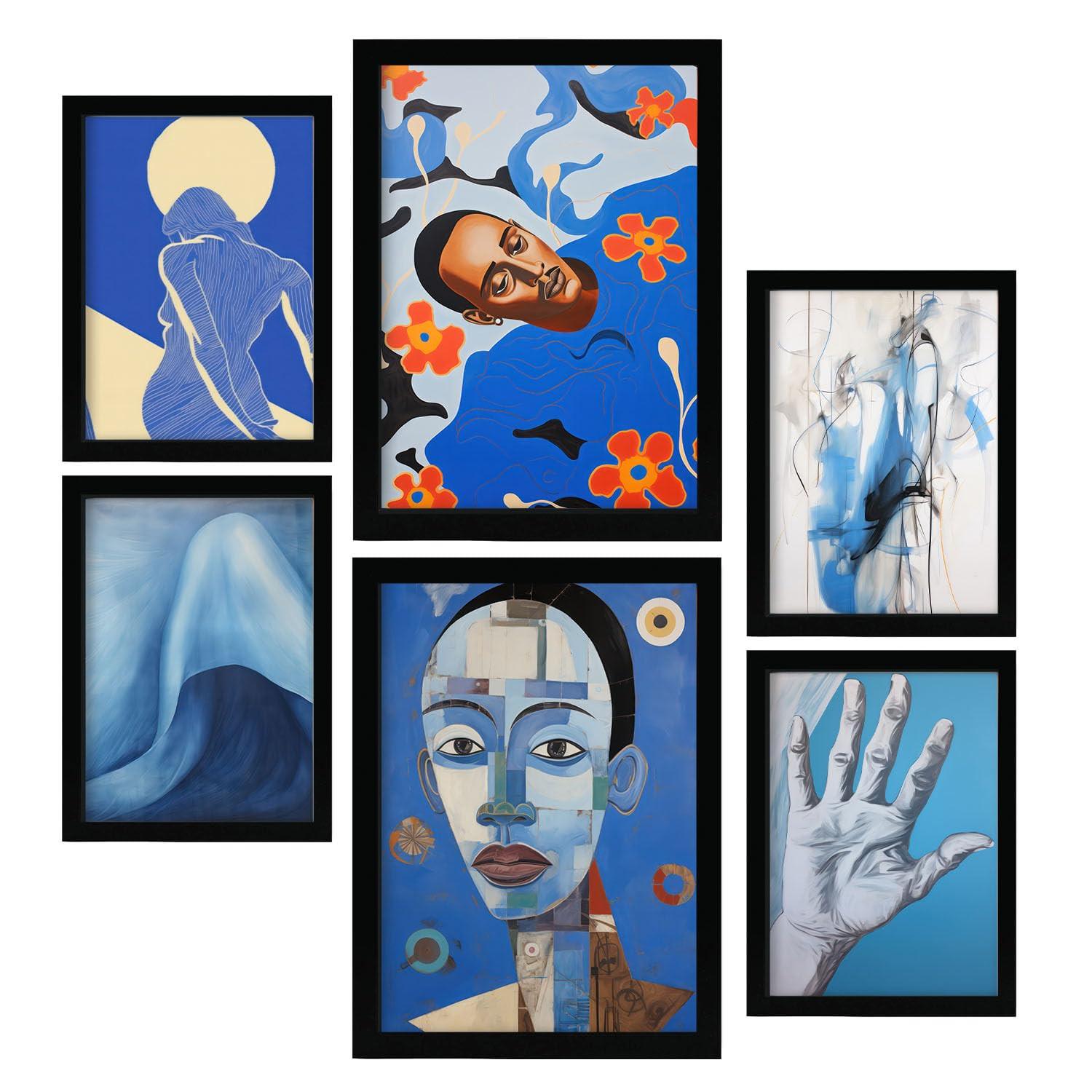 POSTER Set Mit 6 Zusammenfassung Blues In Vielseitiger A3 & A4 Schwarzer Rahmen - Schwarz, Papier (29/3cm) - Nacnic