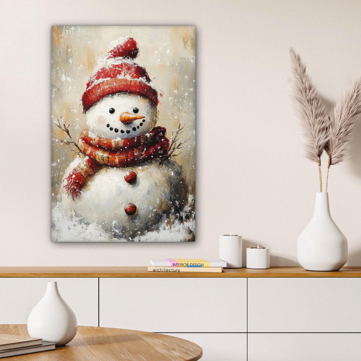 LEINWANDBILD Schneemann - Winter - Schnee - Beige Wanddeko 40x60 cm - Weiß, Textil (40/60cm) - MuchoWow