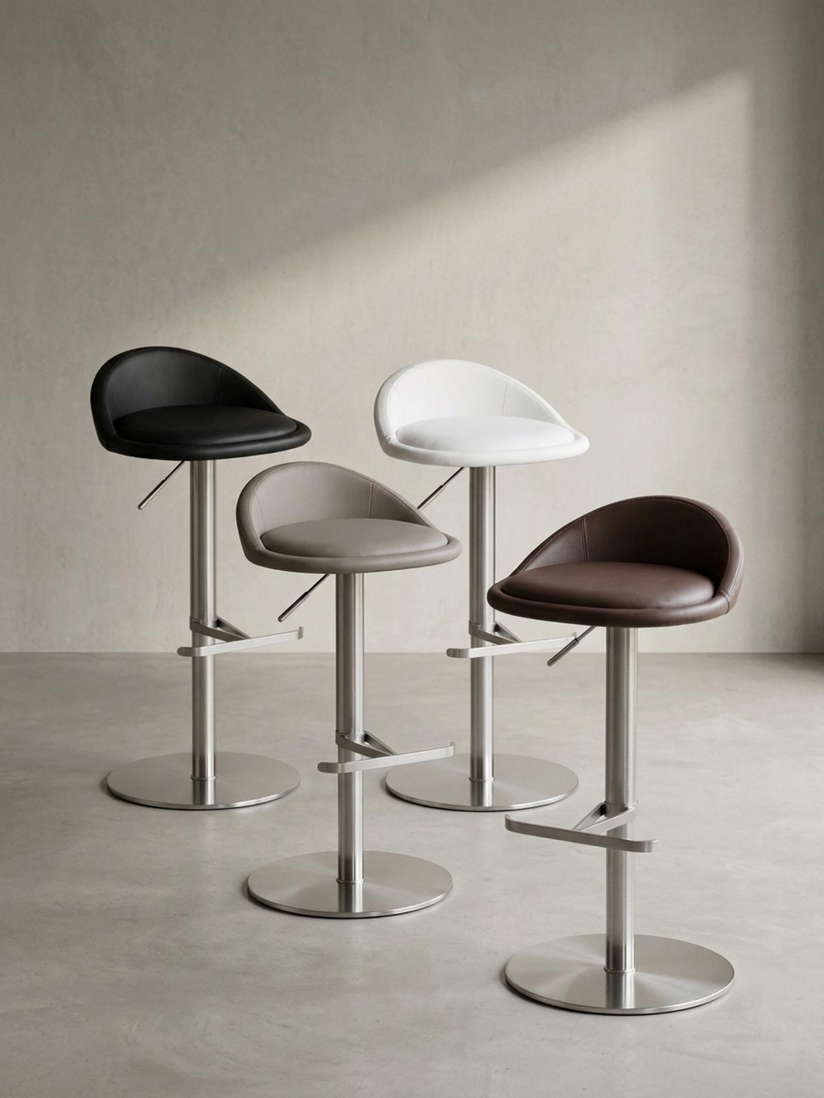 BARHOCKER Höhenverstellbar Edelstahl Halbrunde Rückenlehne DONAU, Weiß 43x43x90 cm - Silberfarben/Weiß, Kunststoff/Textil (43/90/43cm) - KADIMA DESIGN