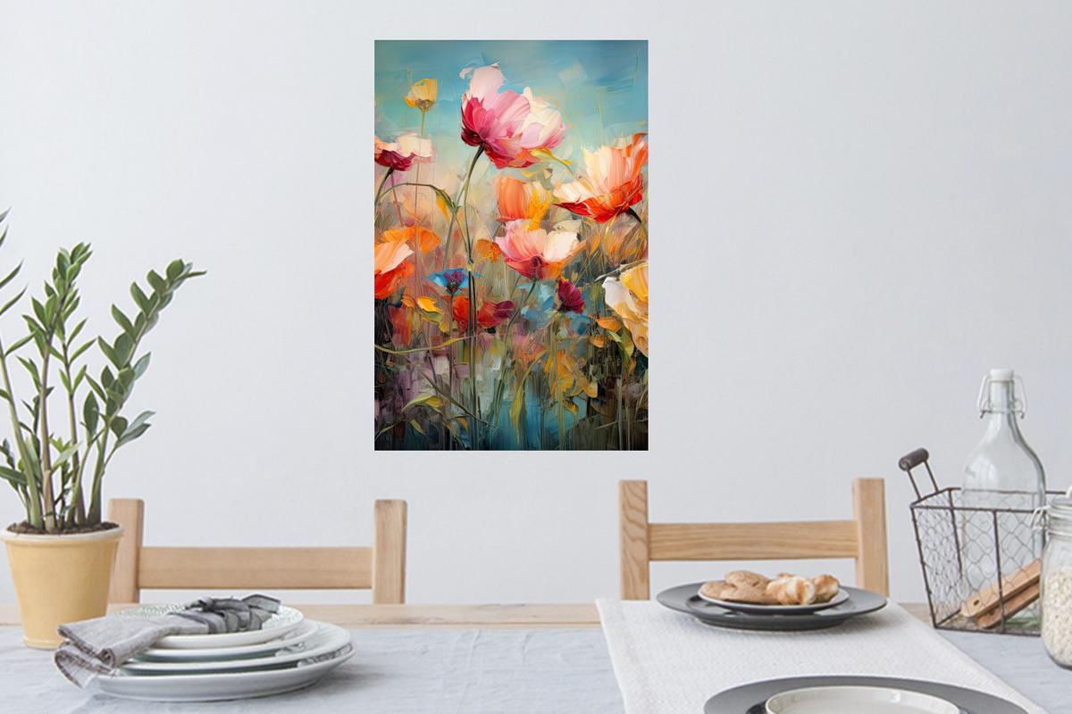 WANDTATTOO Blumen - Aquarell - Kunst - Botanisch - Natur Wandbild 40x60 cm - Orange, Kunststoff (40/60/0.1cm) - MuchoWow