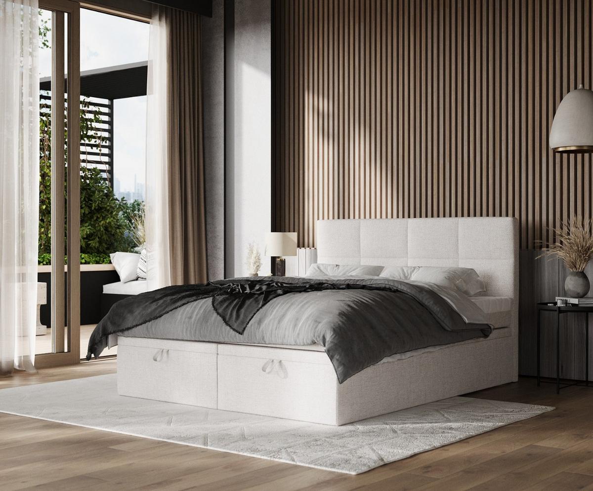 BOXBETT Tessa 180/200 cm Hellbeige im Neve Stoff - Sandfarben/Schwarz, Holz/Holzwerkstoff (180/200cm) - AltaBeds
