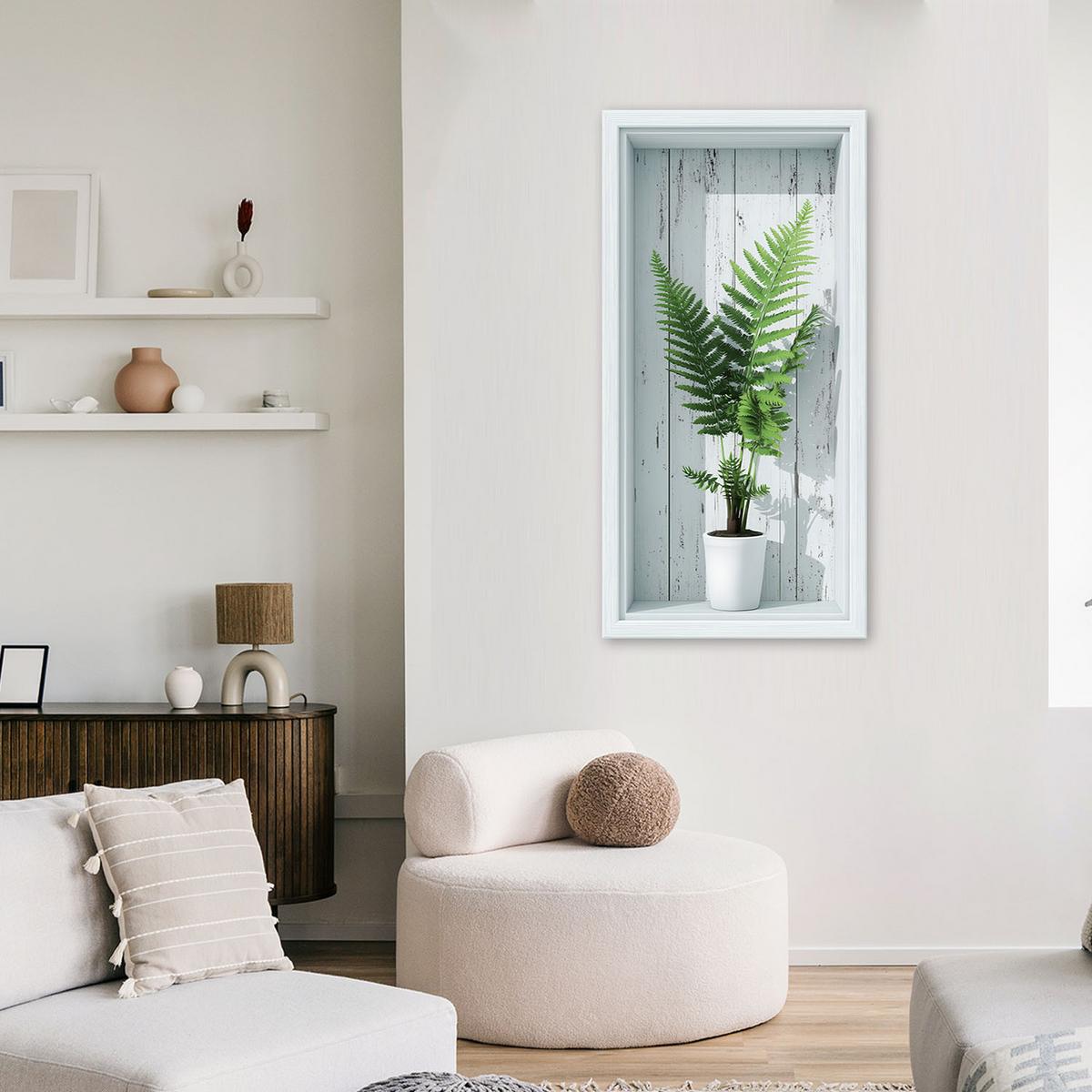 LEINWANDBILD Farnblätter in einer 3D-Vertiefung 50x100cm - Weiß, Textil (50/100cm) - Feeby