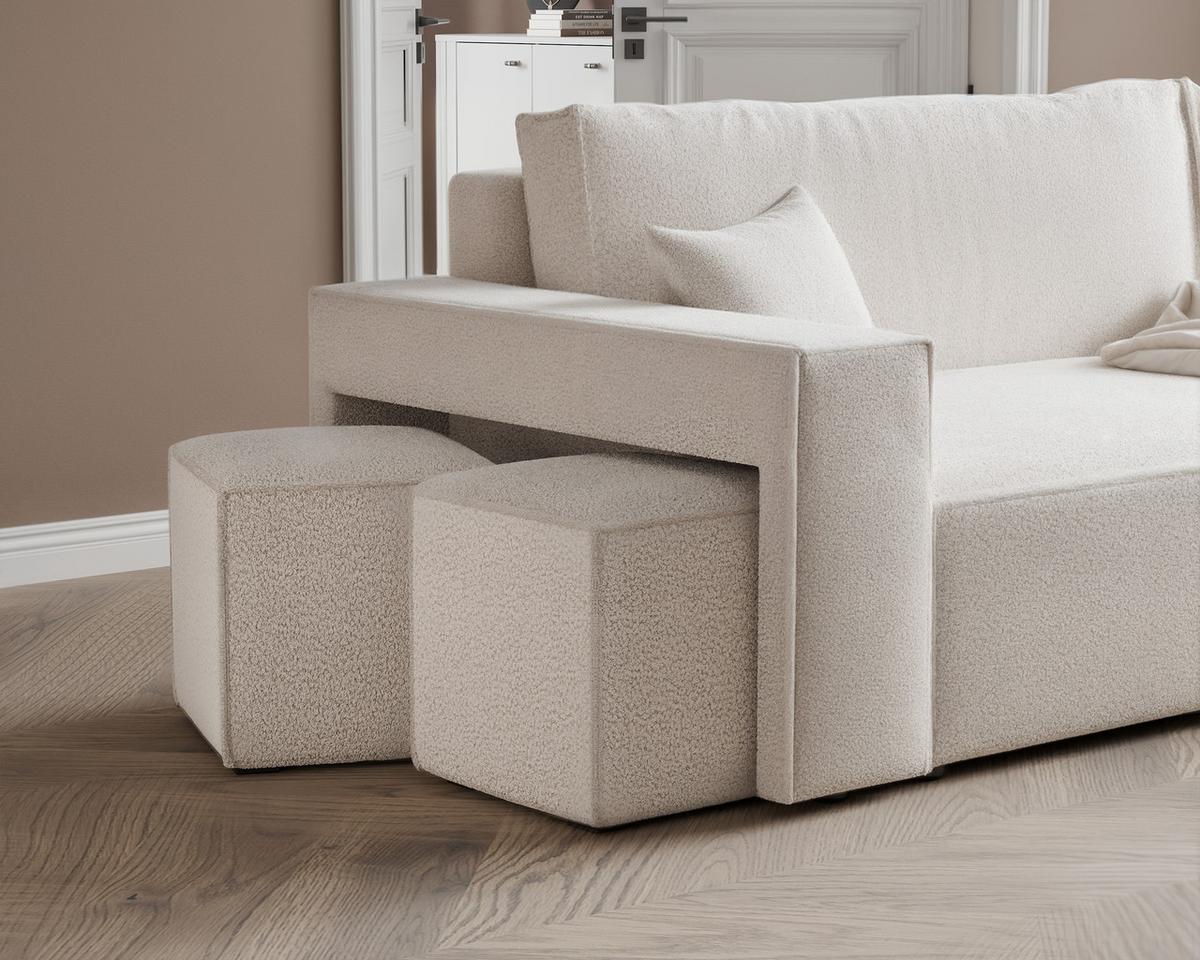 ECKSOFA PARIS mit Schlaffunktion und Bettkasten Creme - Weiß, Kunststoff/Textil (262/145cm) - Idohome