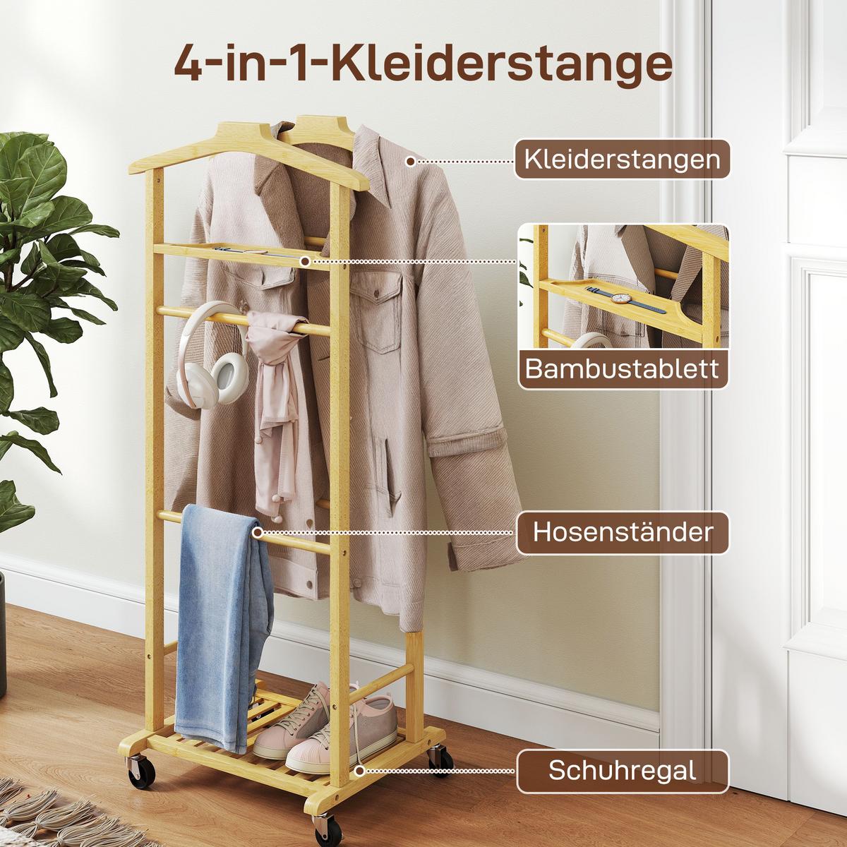 KLEIDERSTÄNDER Bambus Naturholz - Naturfarben, Holz (33.7/105.5/47cm) - HOMCOM