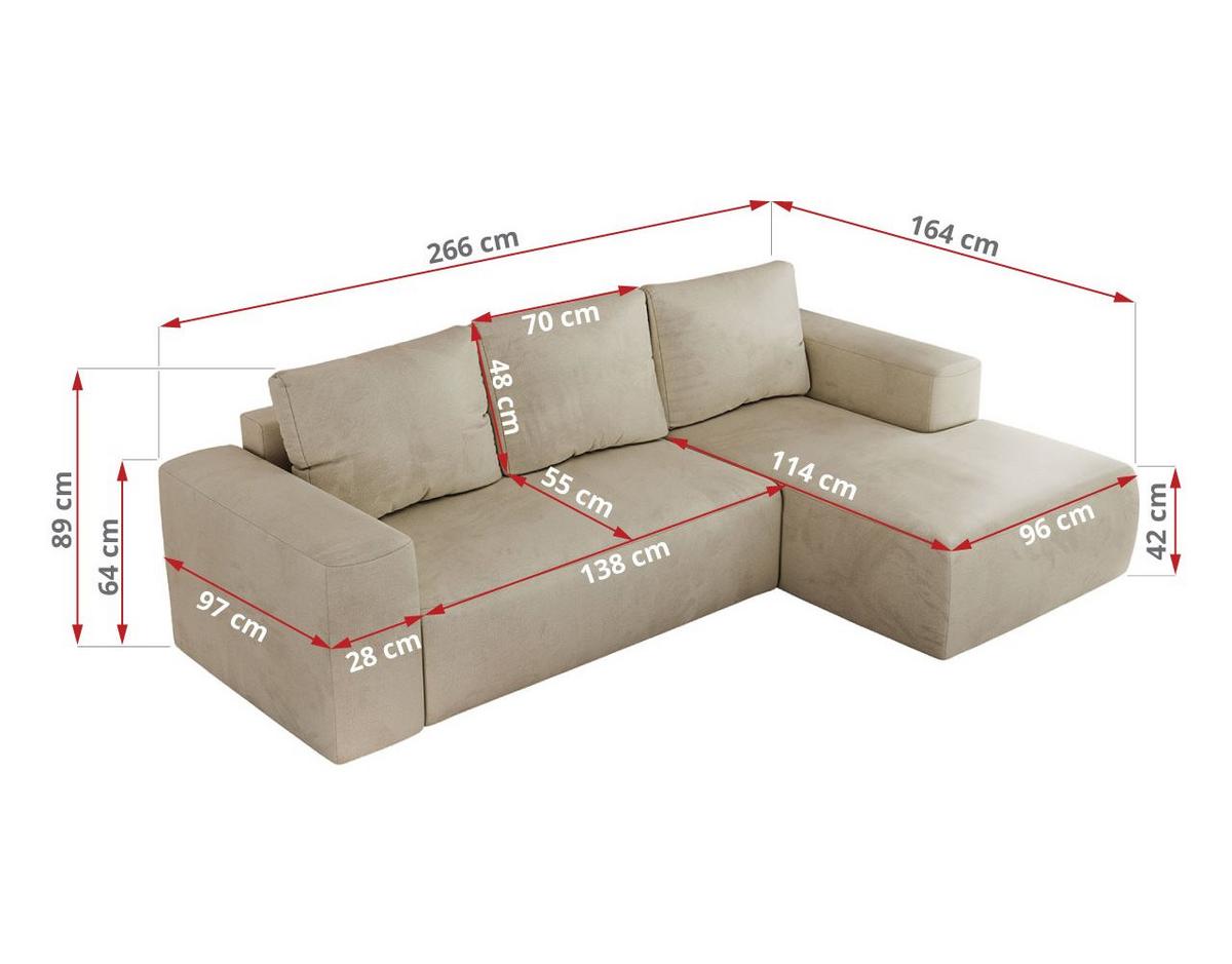 ECKSOFA TRENTINO L Beige Velvet - Links - Beige/Schwarz, Kunststoff/Textil (266/164cm) - MKS