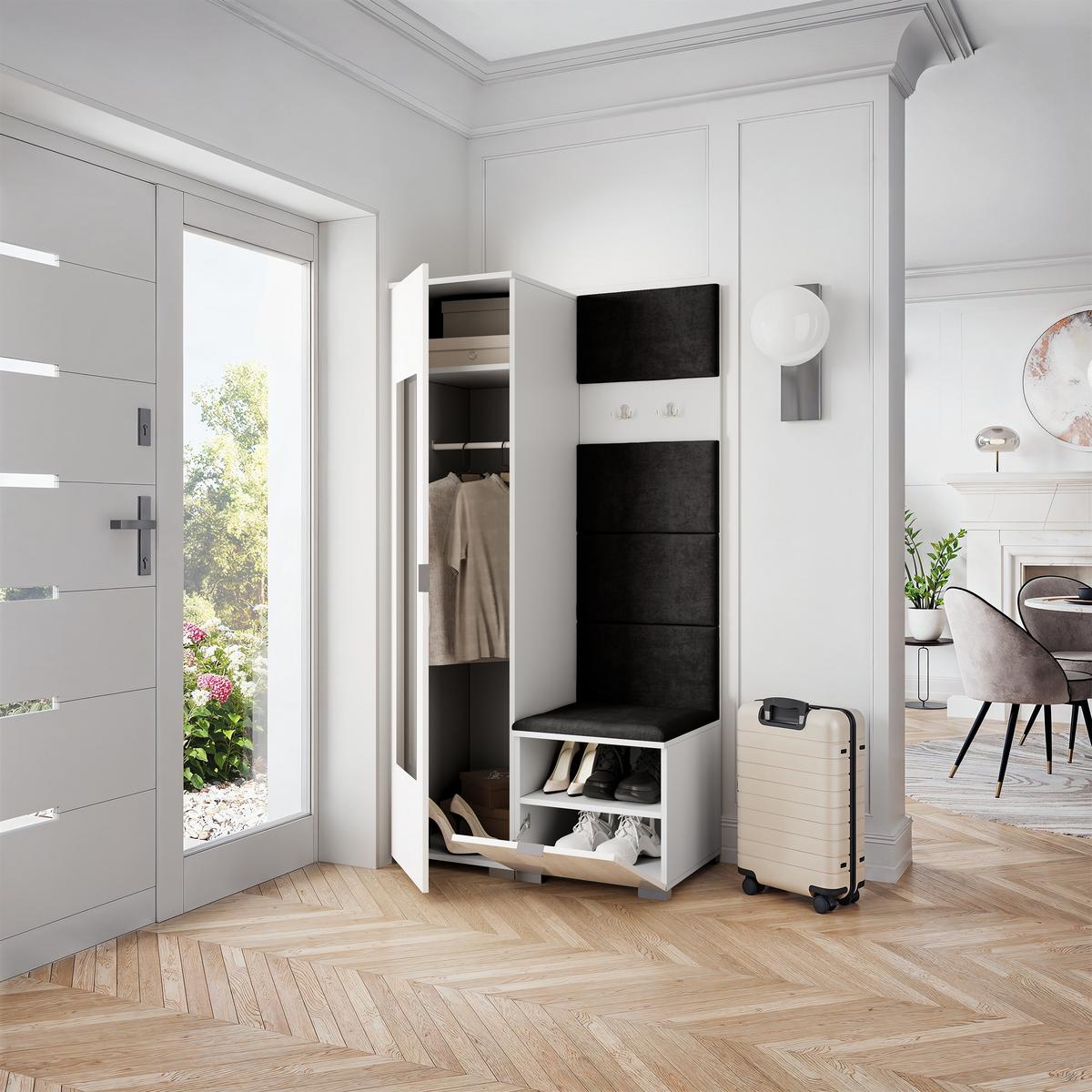 GARDEROBENSCHRANK VIRA 95/181/51 cm Modern Weiß - Schwarz/Weiß, Holzwerkstoff (95/181/51cm) - MASSENO