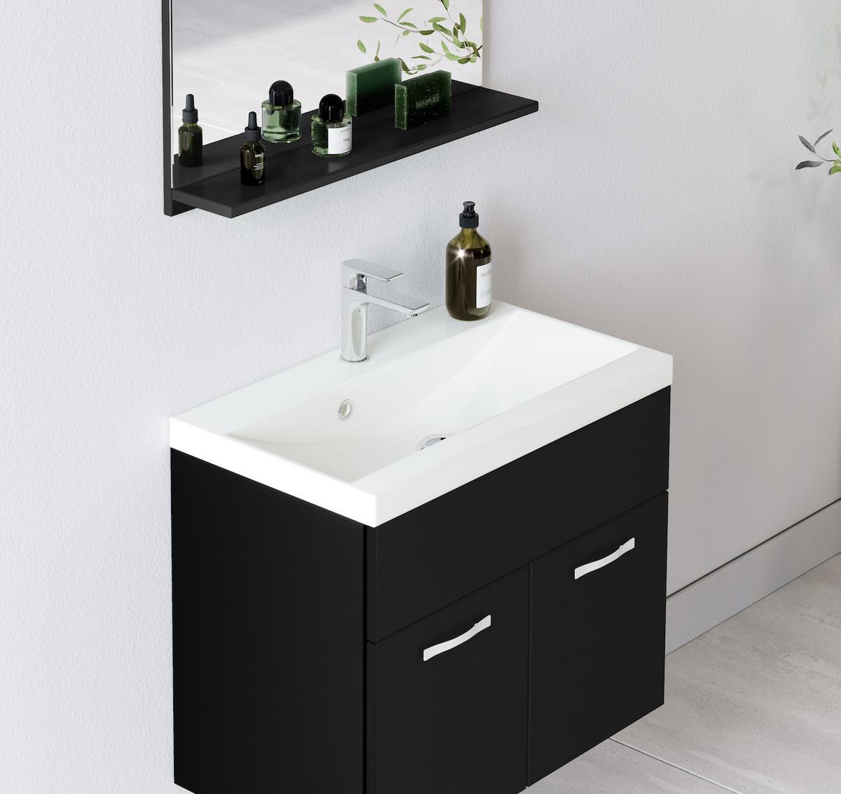 BADMÖBEL-SET Montreal 2 Teile Schwarz Matt - 60 x 35 x 51 cm - Schwarz, Holz (60/51/35cm) - Badplaats