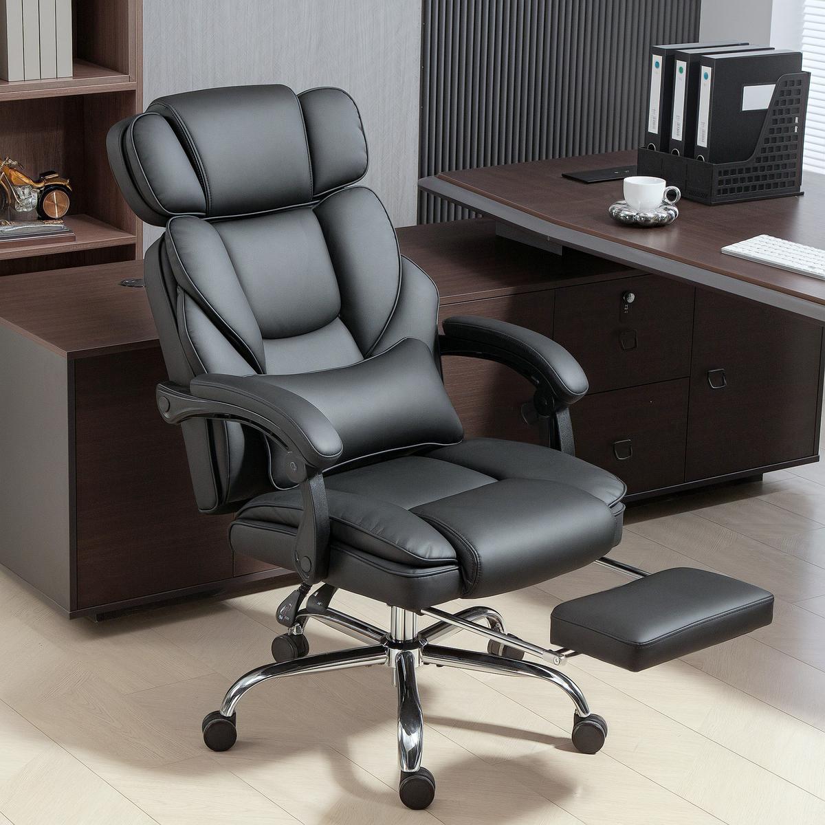 BÜROSTUHL mit verstellbarer Rückenlehne aus Stahl Schwarz - Schwarz, Leder/Metall (69/126/72cm) - HOMCOM