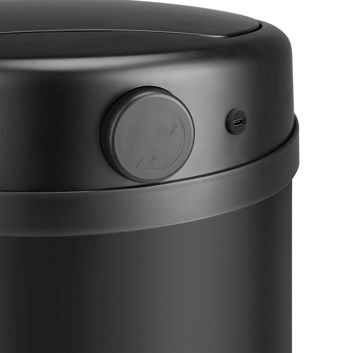 MÜLLEIMER rund 50L schwarz mit Sensor - Schwarz, Metall (31/77/31cm) - Juskys