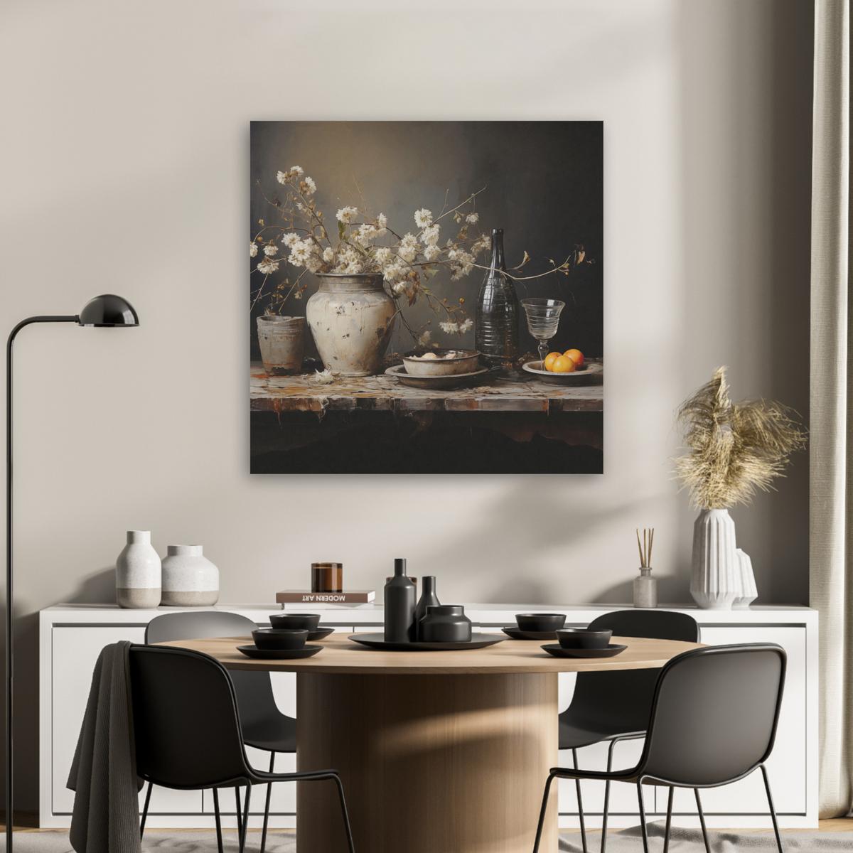 AKUSTIKBILD Stilleben - Blumen - Blumenstrauß - Vase - Wein Akustikpaneele 80x80 cm - Schwarz, Kunststoff (80/80/0.9cm) - MuchoWow