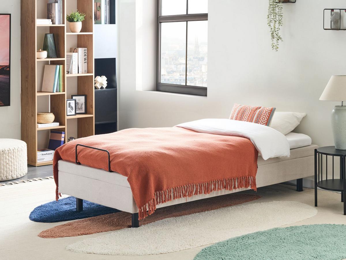 BETT verstellbar ohne Kopfteil Stoff 90/200 cm Hellbeige Castellan - Beige, Textil (90/200cm) - Beliani