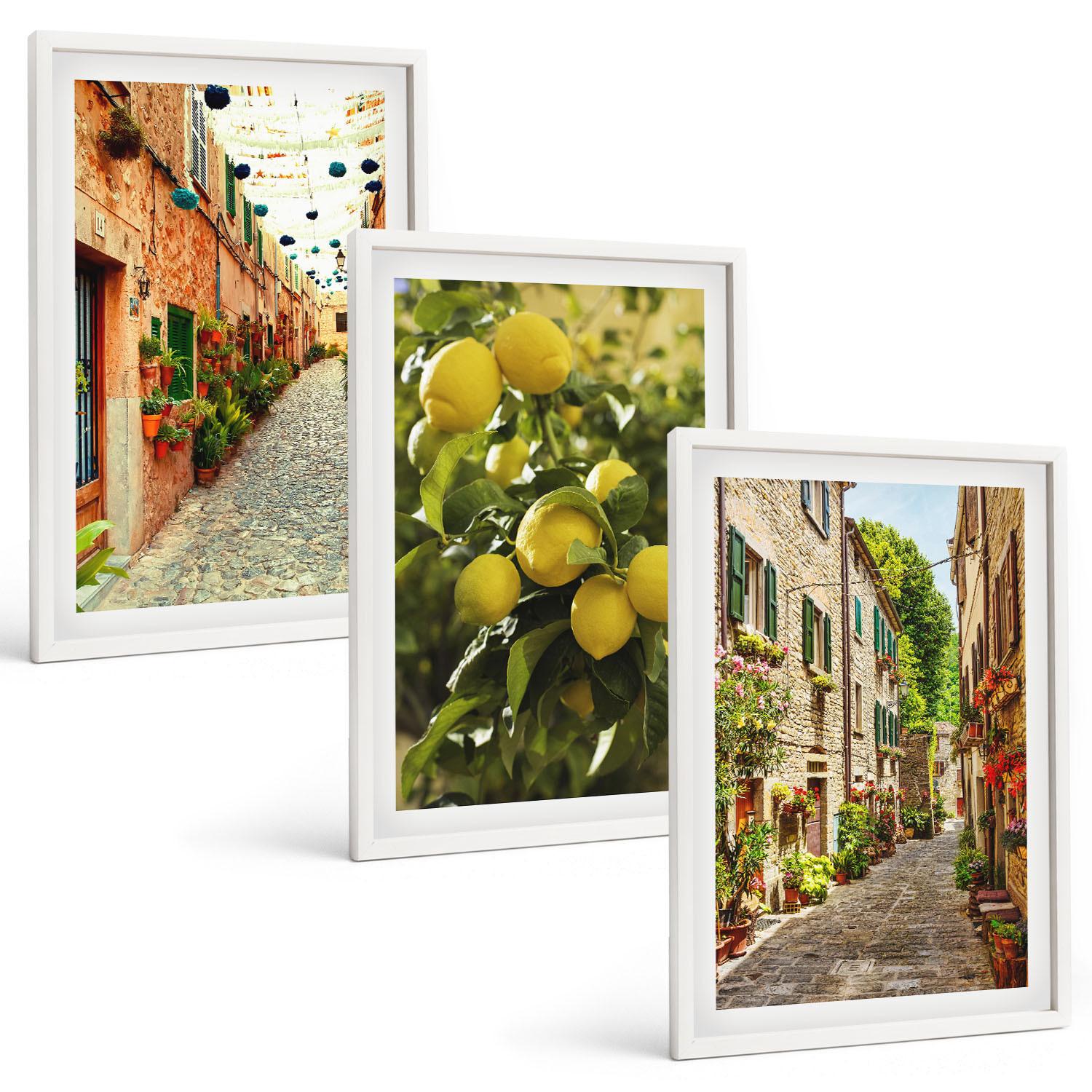 BILDER SET 3er Set - 40x60 cm Weißer Rahmen - Straßen mit Zitronenblüten im Hintergrund - Weiß, Kunststoff (40/60cm) - TULUP