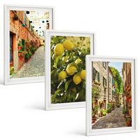 BILDER SET 3er Set - 40x60 cm Weißer Rahmen - Straßen mit Zitronenblüten im Hintergrund - Weiß, Kunststoff (40/60cm) - TULUP