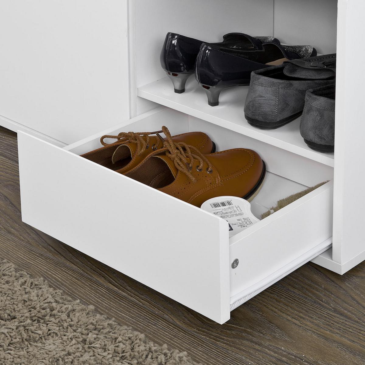 SCHUHBANK mit Sitzkissen, Weiß 80x46x35cm - Weiß, Holzwerkstoff (80/46/35cm) - SoBuy