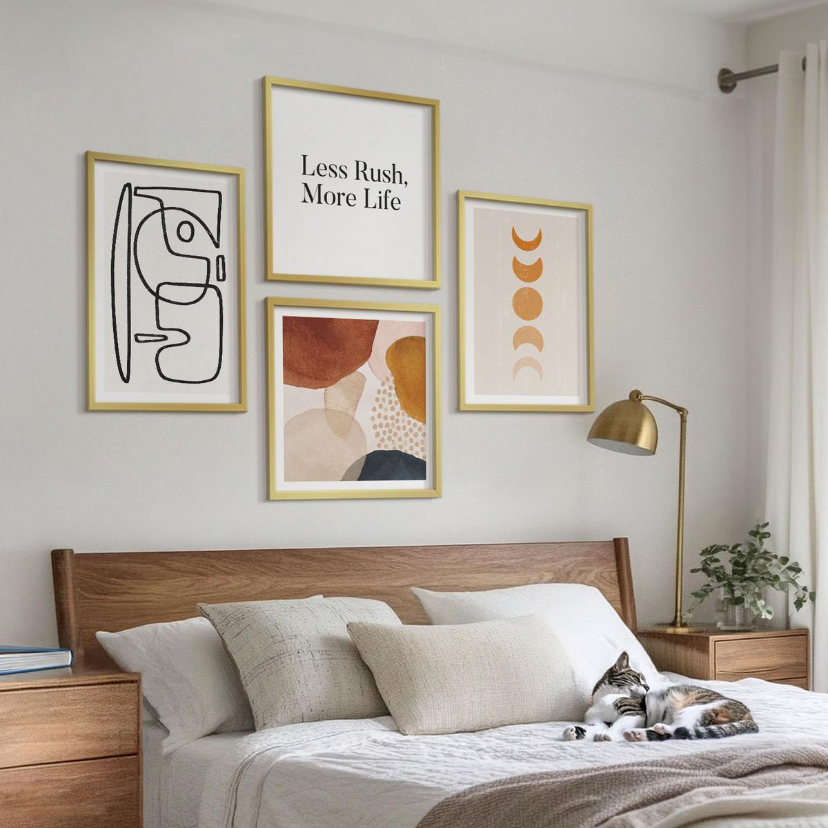 BILDER SET 4er Set - 50x50 cm & 40x60 cm Goldrahmen - Abstrakte Formen und Farben - Goldfarben, Kunststoff (50/50cm) - TULUP