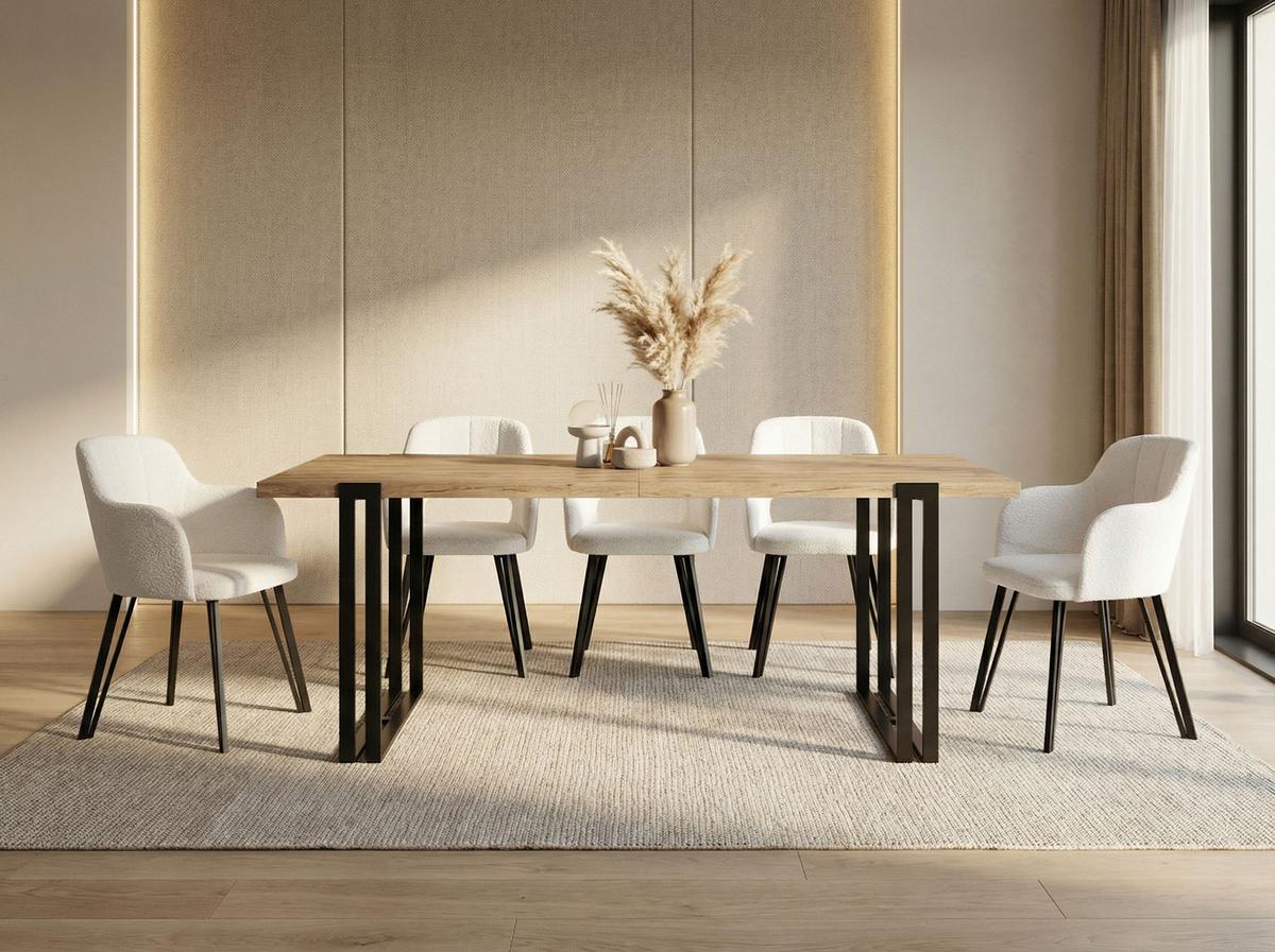 ESSTISCH Marco rechteckig ausziehbar, Craft Eiche 120-220/80/76 cm - Eiche Wotan/Schwarz, Holzwerkstoff/Metall (80/220/76cm) - WFL GROUP